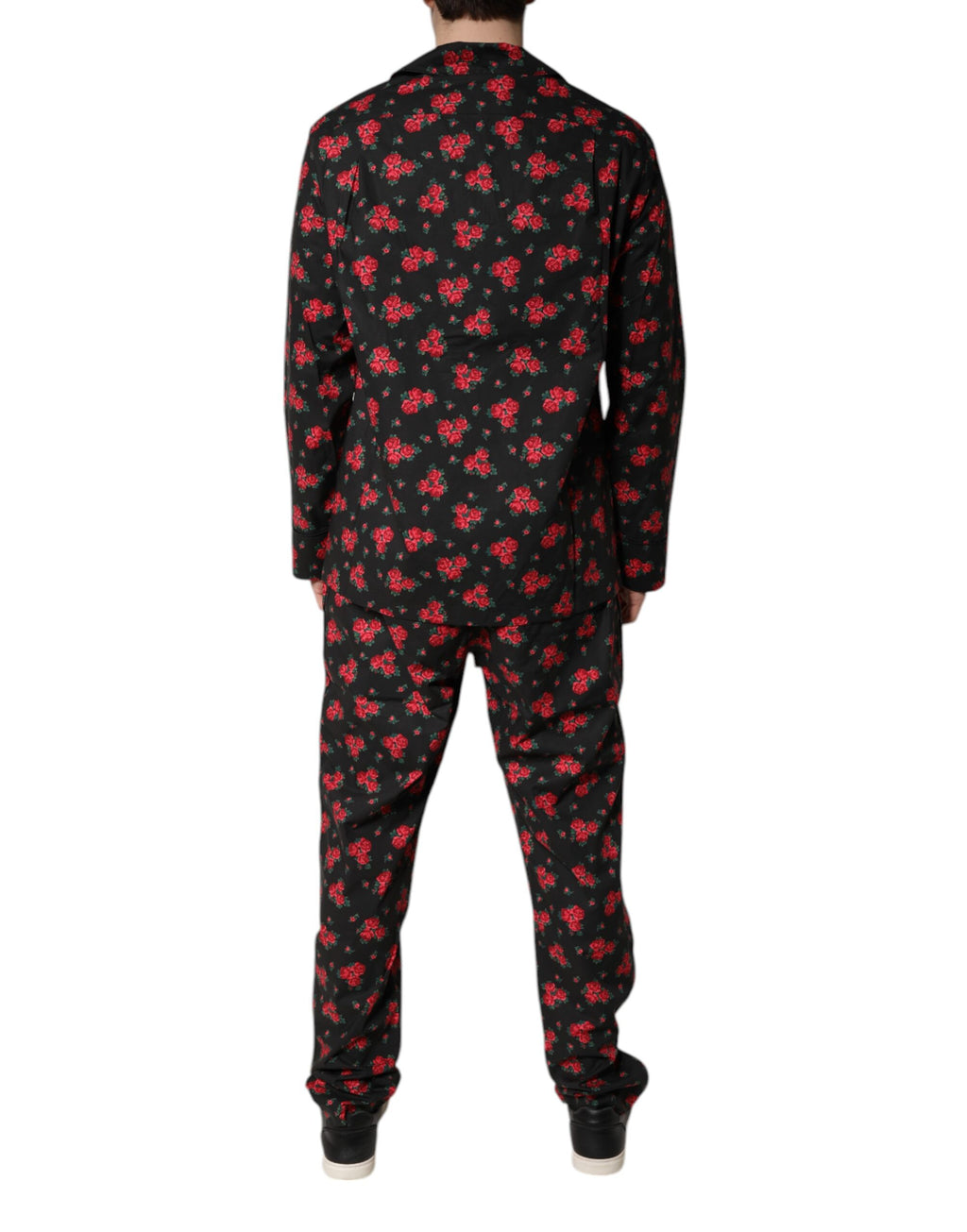 Black Floral Print Cotton Men Pajama Set Sleepwear