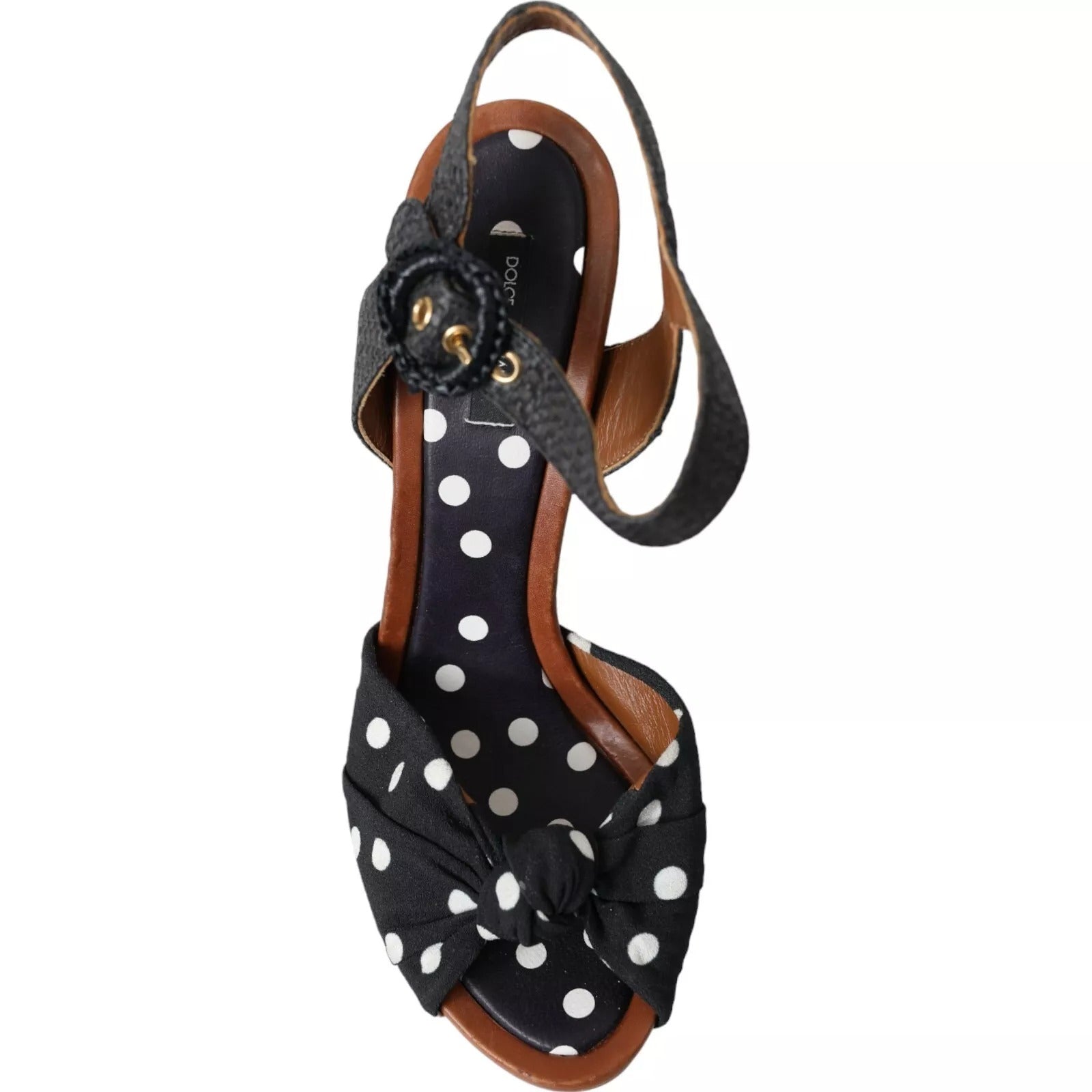 Black Polka Dot Leather Heels Sandals Shoes