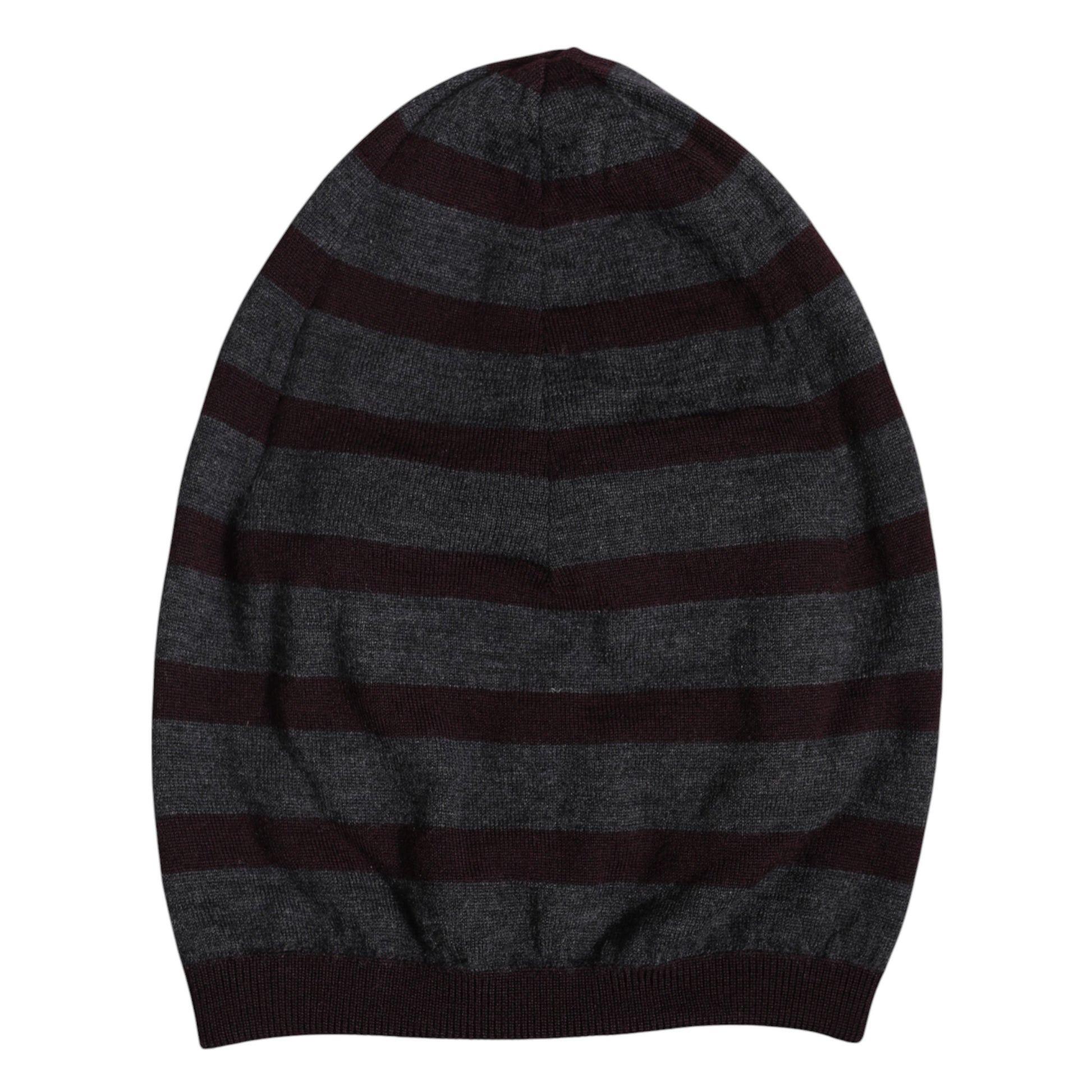 Gray Striped Wool Knitted Winter Beanie Hat