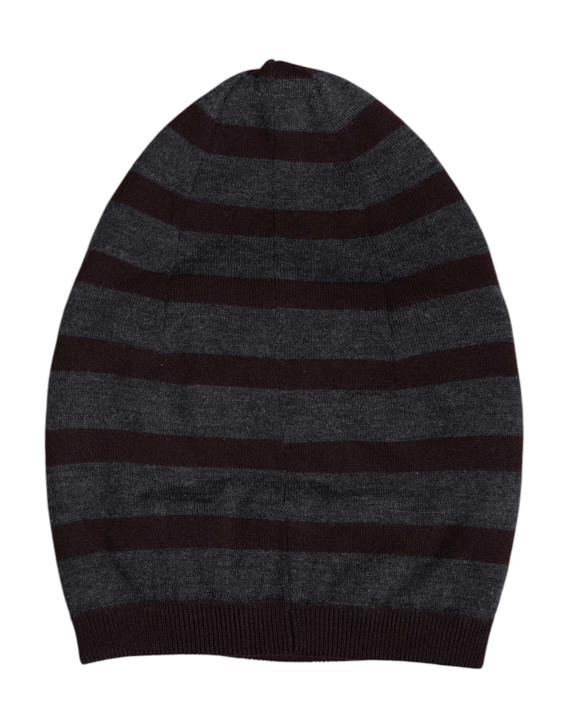 Gray Striped Wool Knitted Winter Beanie Hat