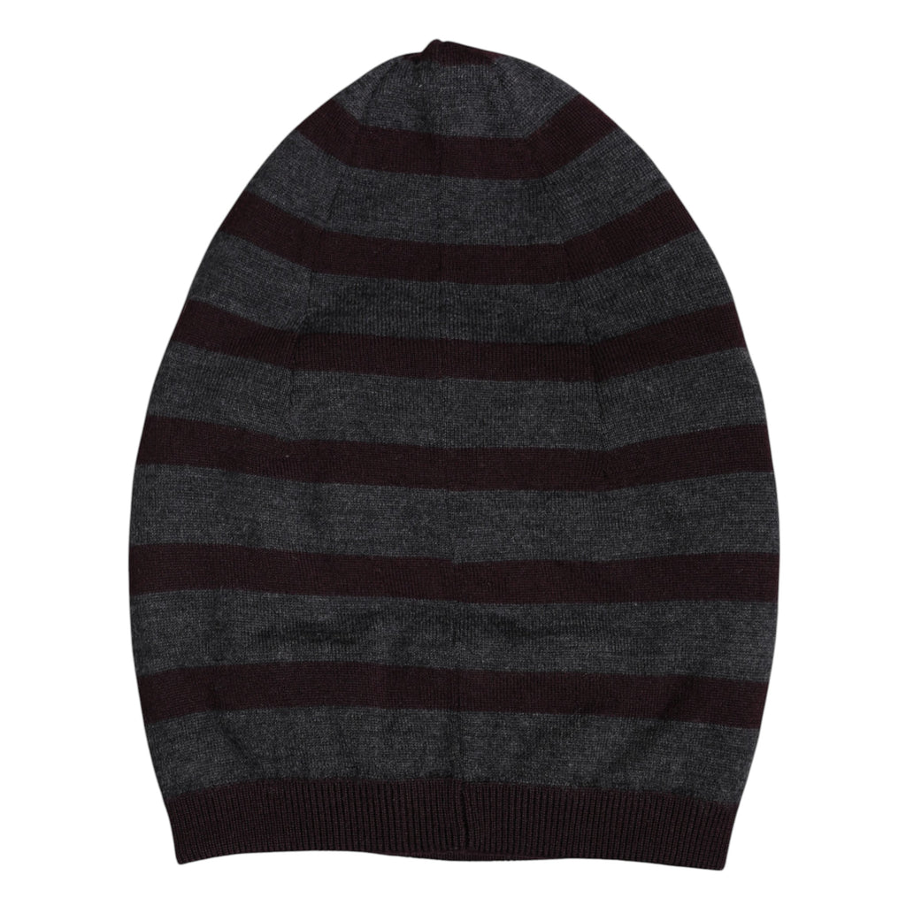 Gray Striped Wool Knitted Winter Beanie Hat