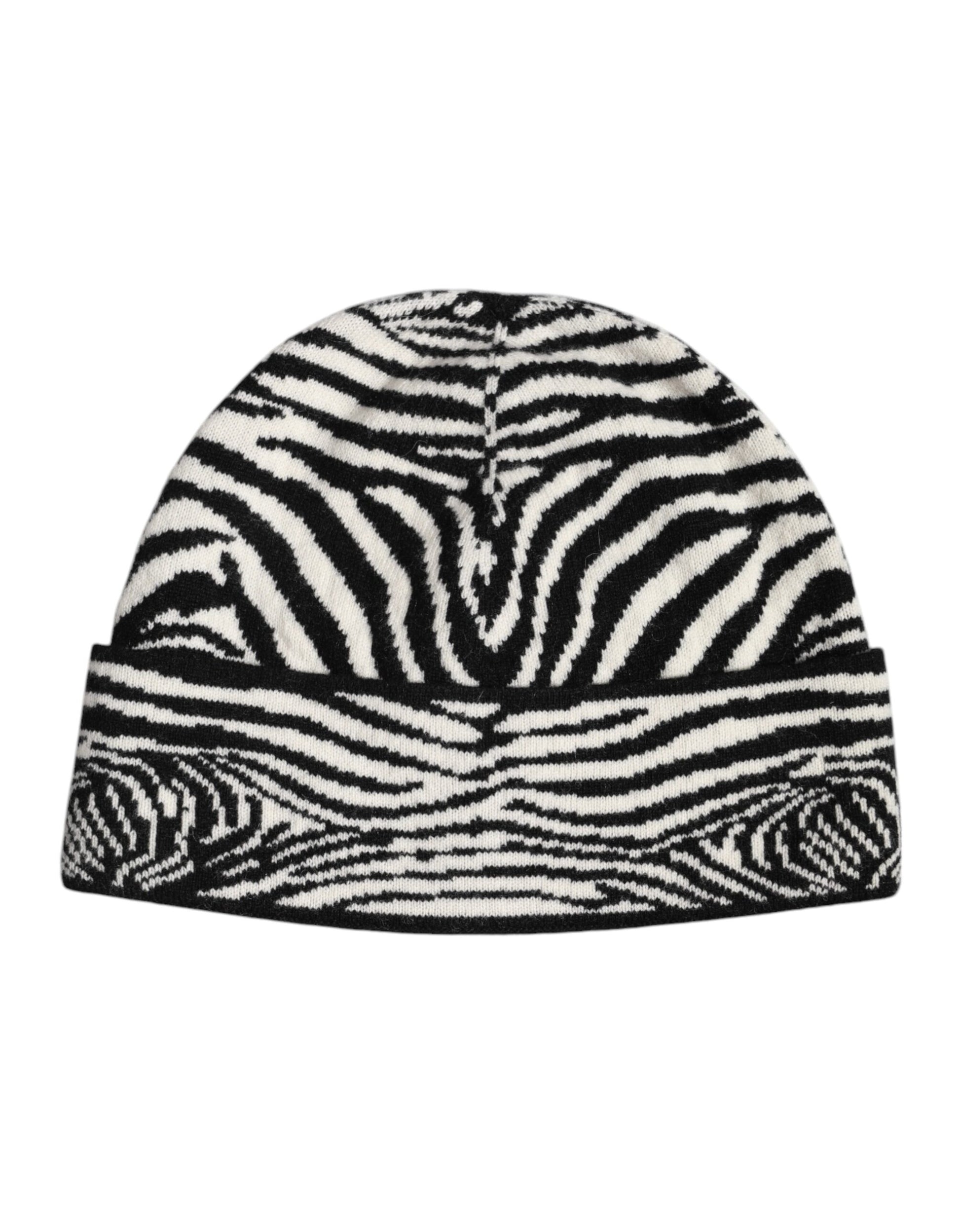 Black White Zebra Knitted Winter Beanie Hat