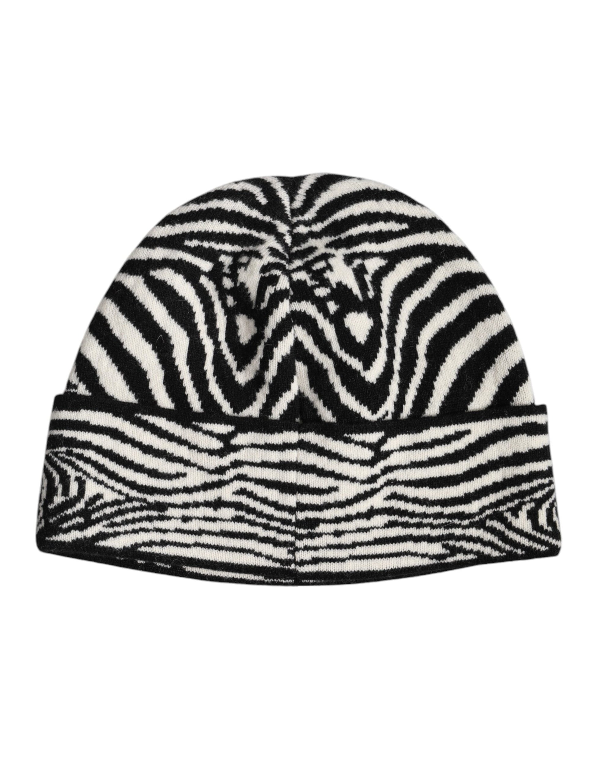 Black White Zebra Knitted Winter Beanie Hat