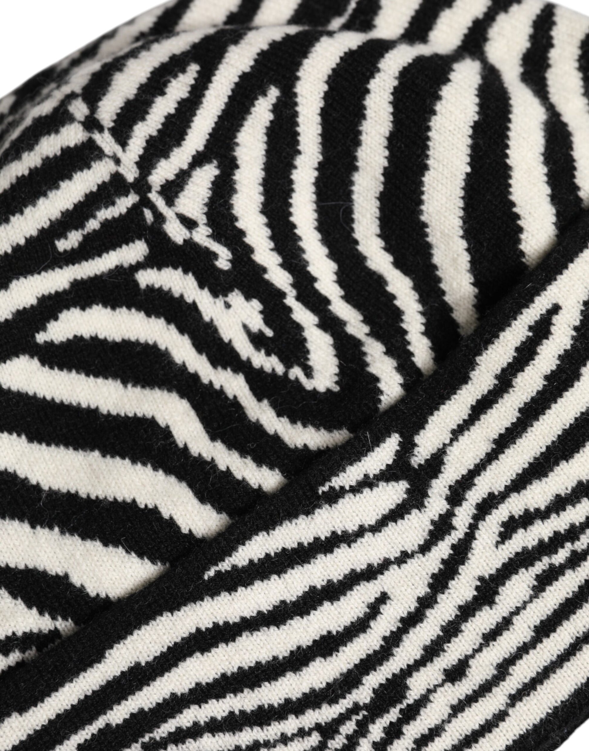 Black White Zebra Knitted Winter Beanie Hat
