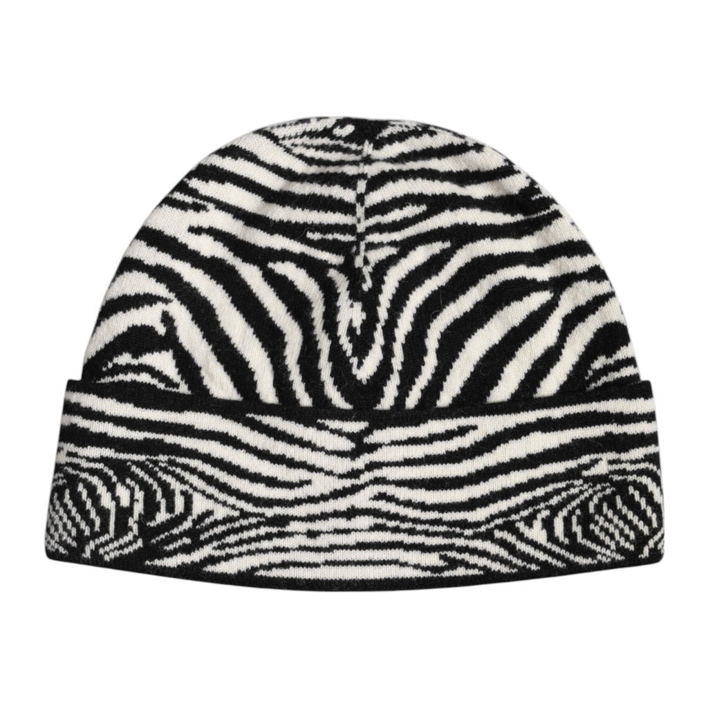 Black White Zebra Knitted Winter Beanie Hat