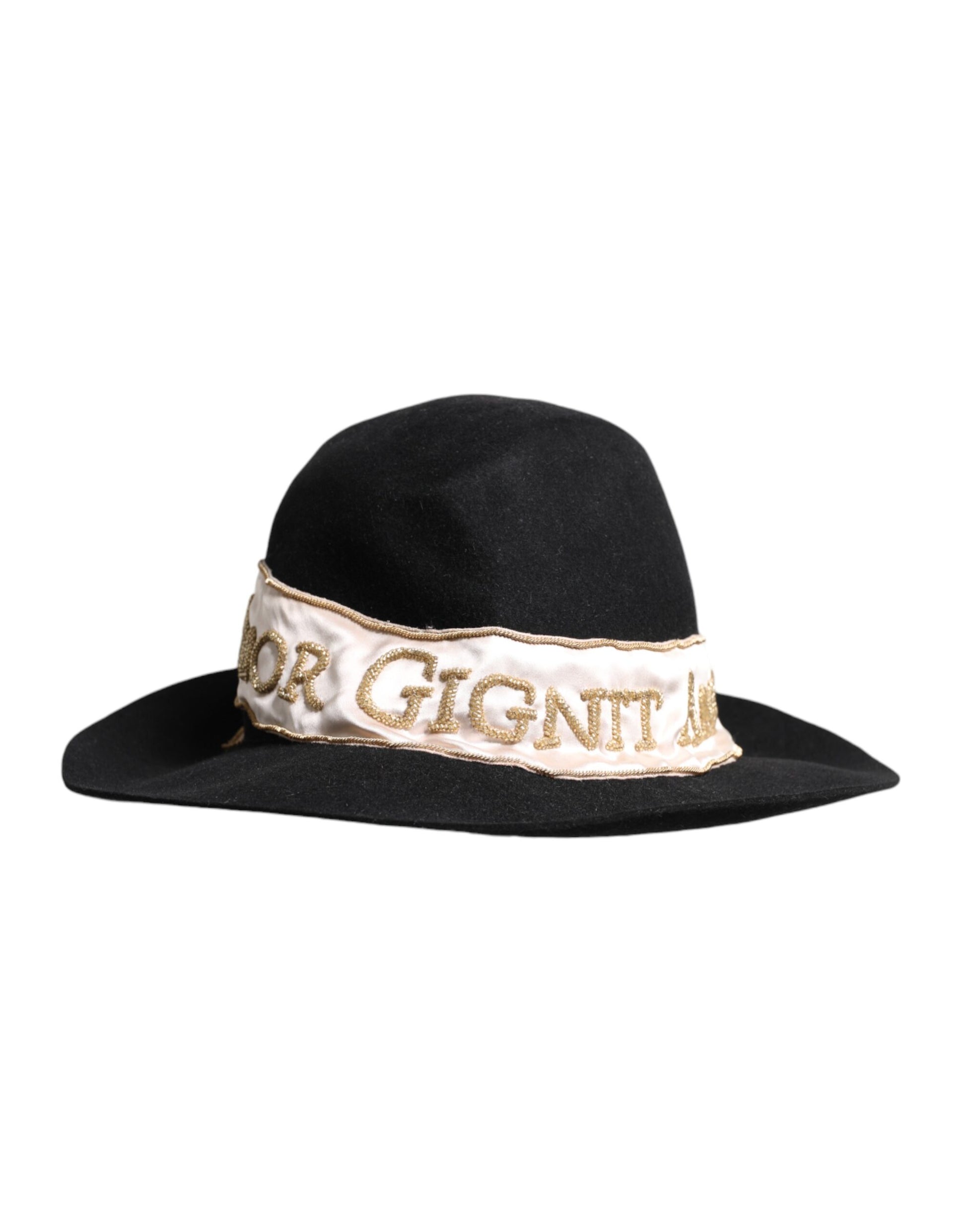 Black Logo Sequin Embroidery Wide Brim Hat