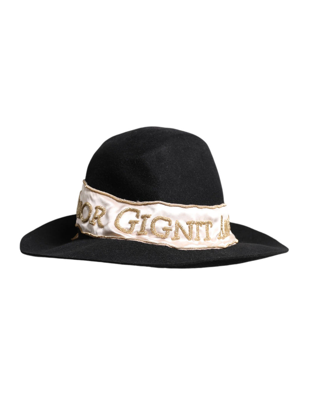 Black Logo Sequin Embroidery Wide Brim Hat