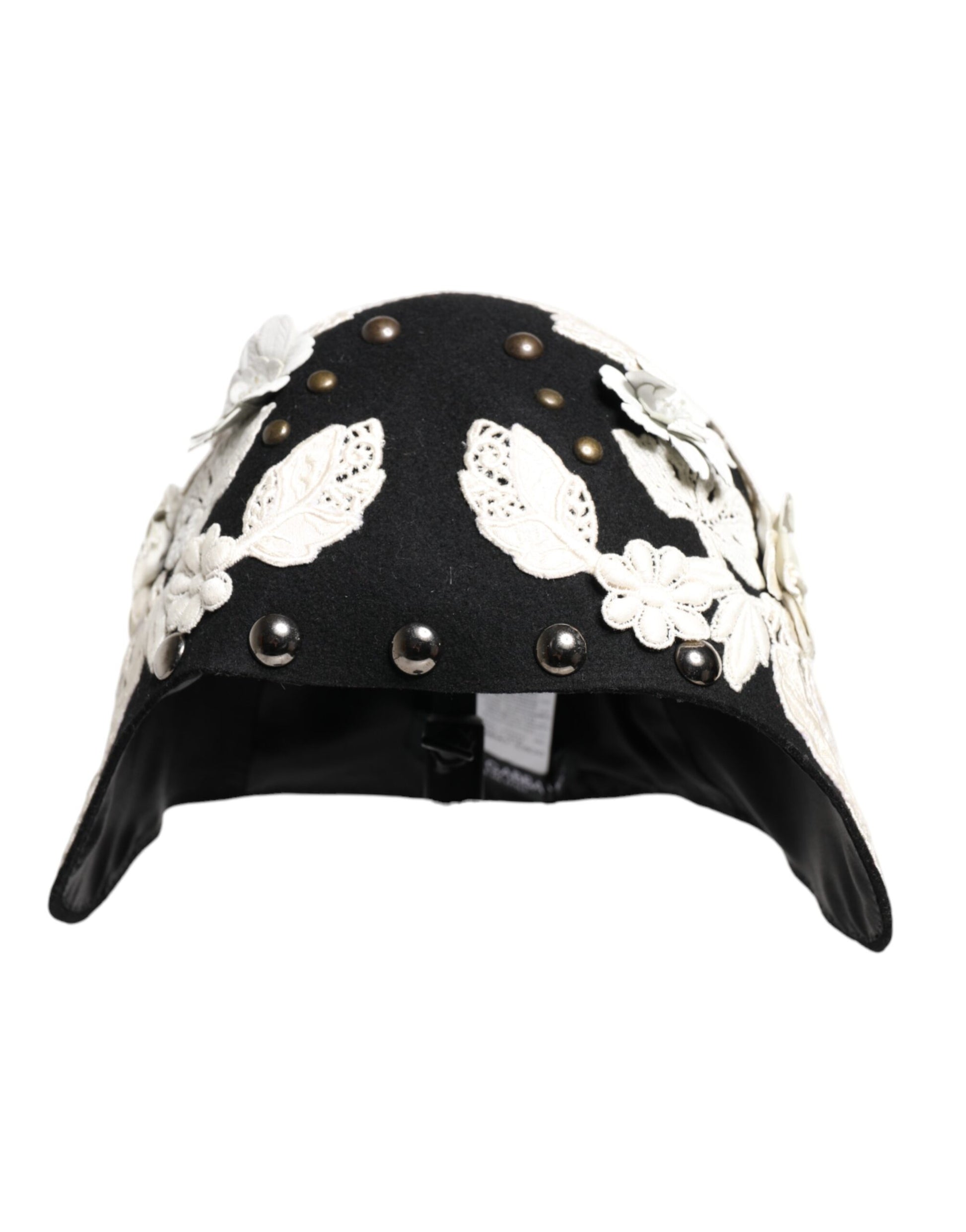 Black Wool White Floral Gold Leaf Cloche Hat