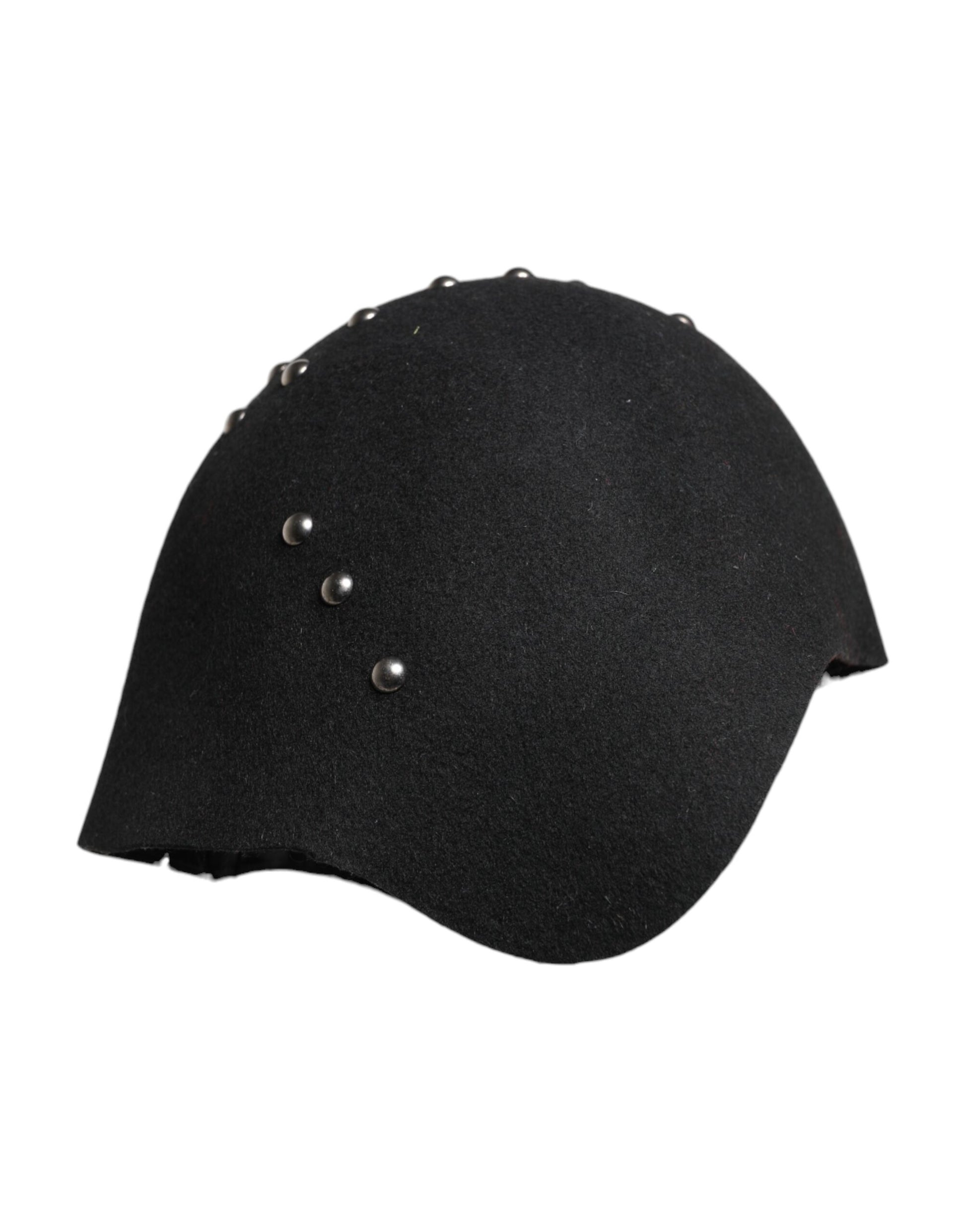 Black Wool Multicolor Embellished Cloche Hat