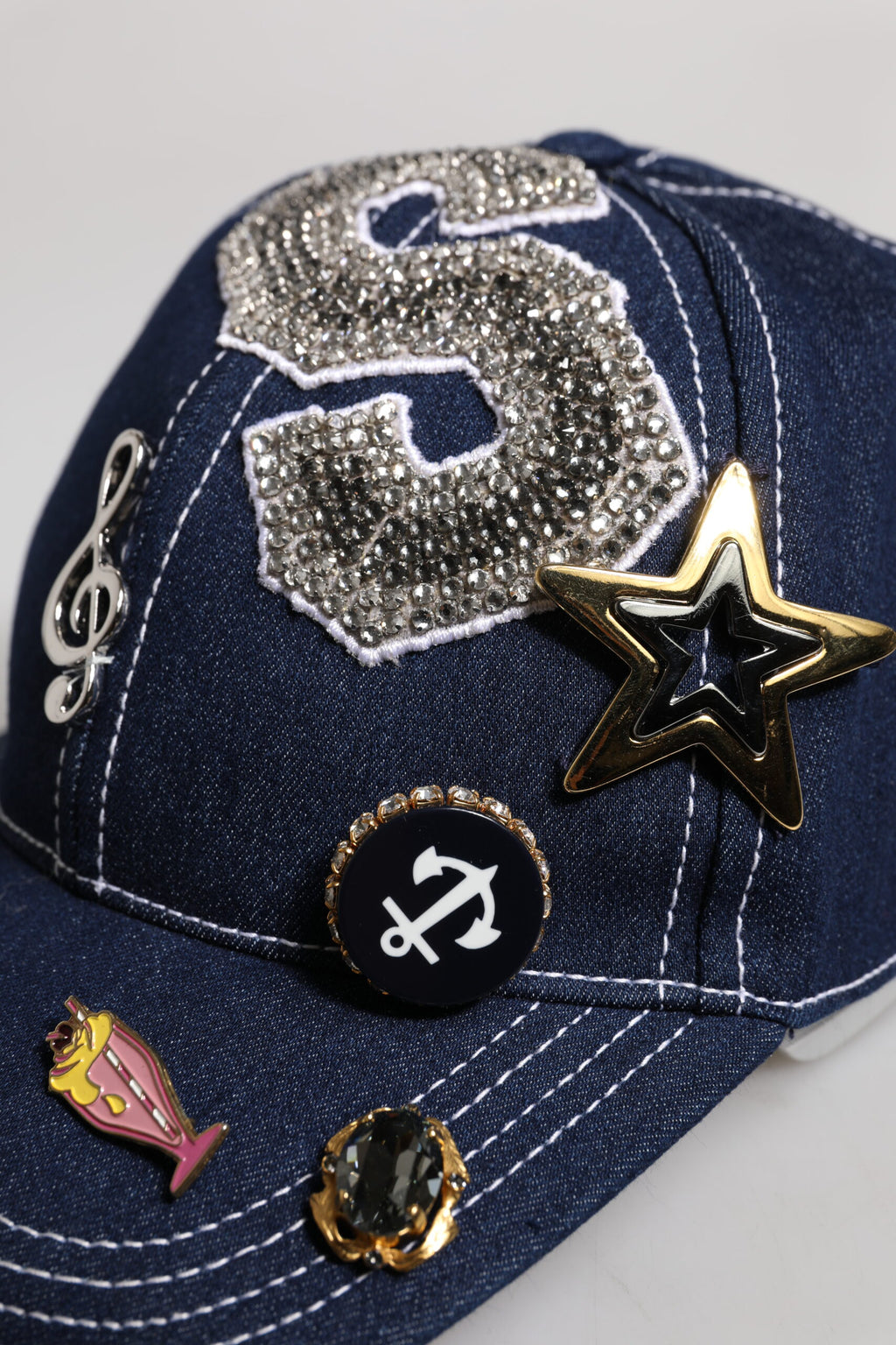 Blue Crystal Embellishment Baseball Cap