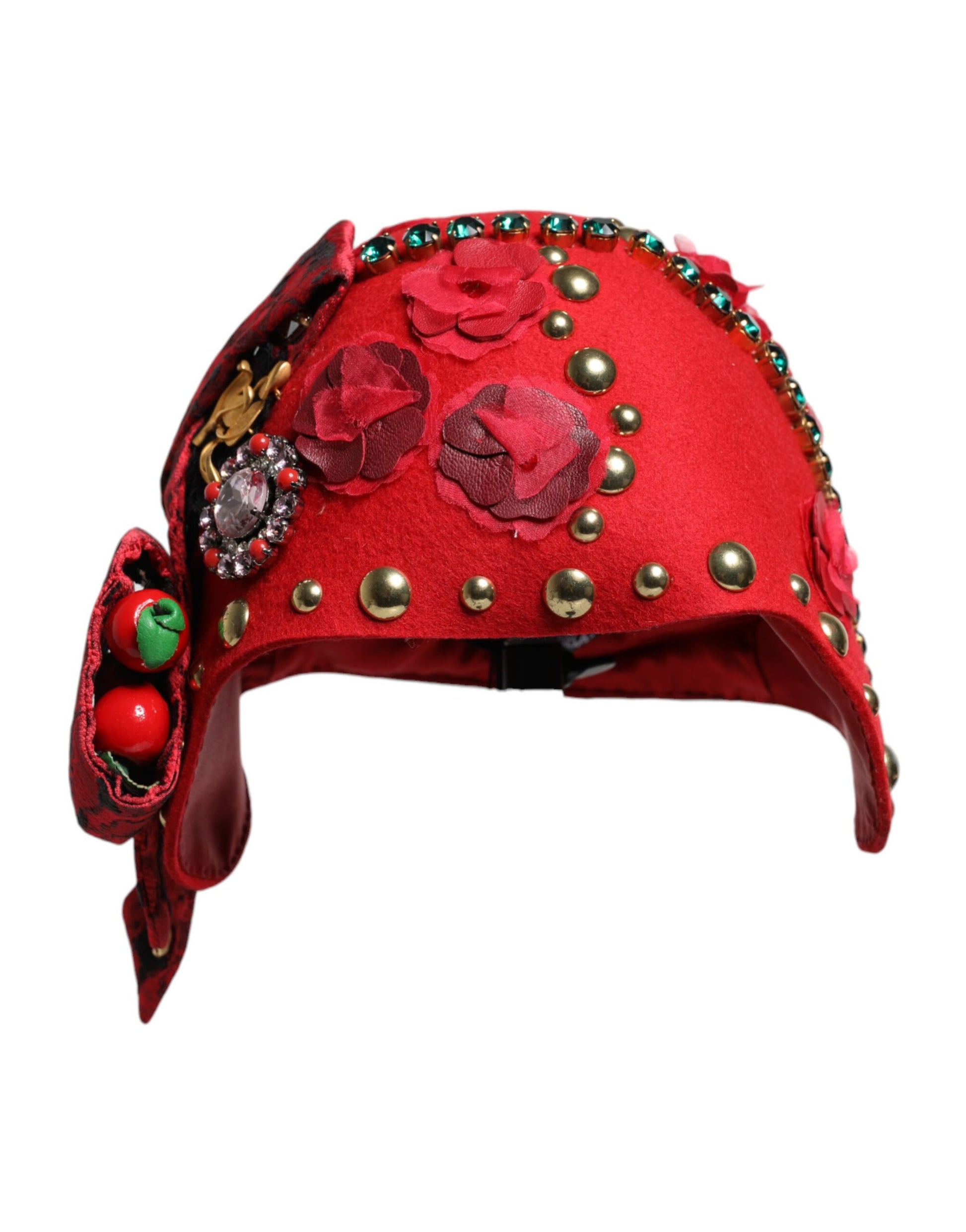 Red Crystal Gold Roses Brooch Embellished Hat
