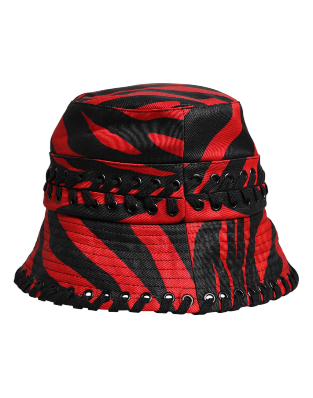 Black Red Stripe Polyester Wide Brim Bucket Hat