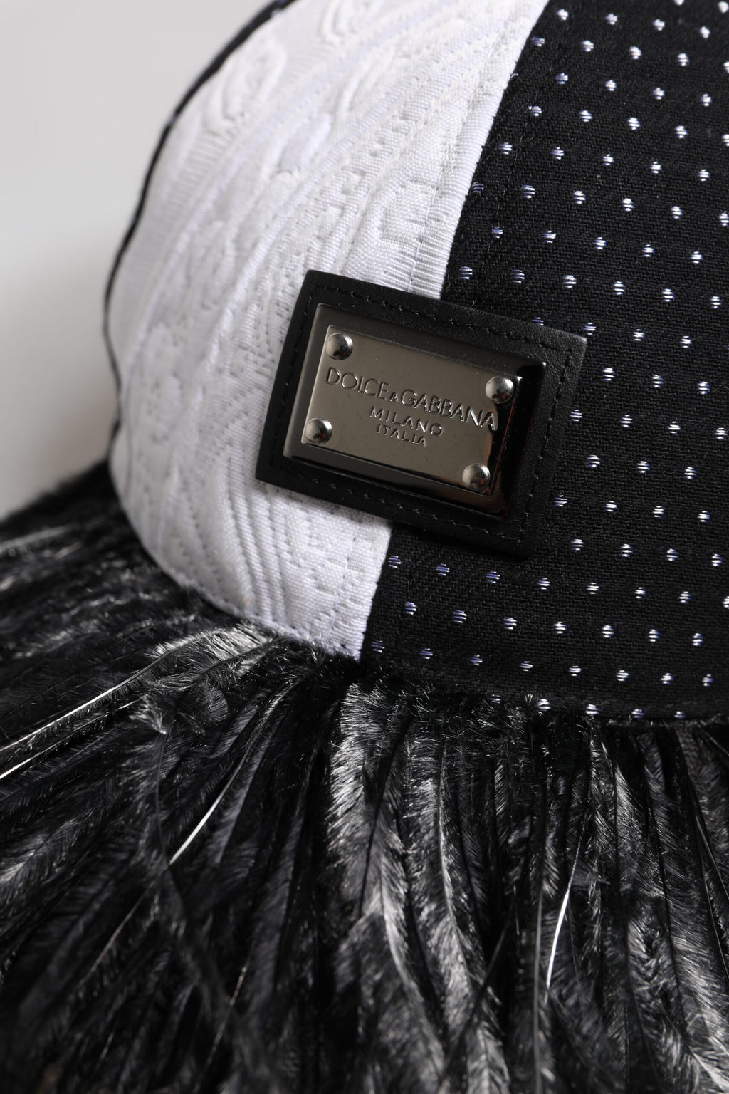 White Black Polka Dot Feathers Baseball Cap