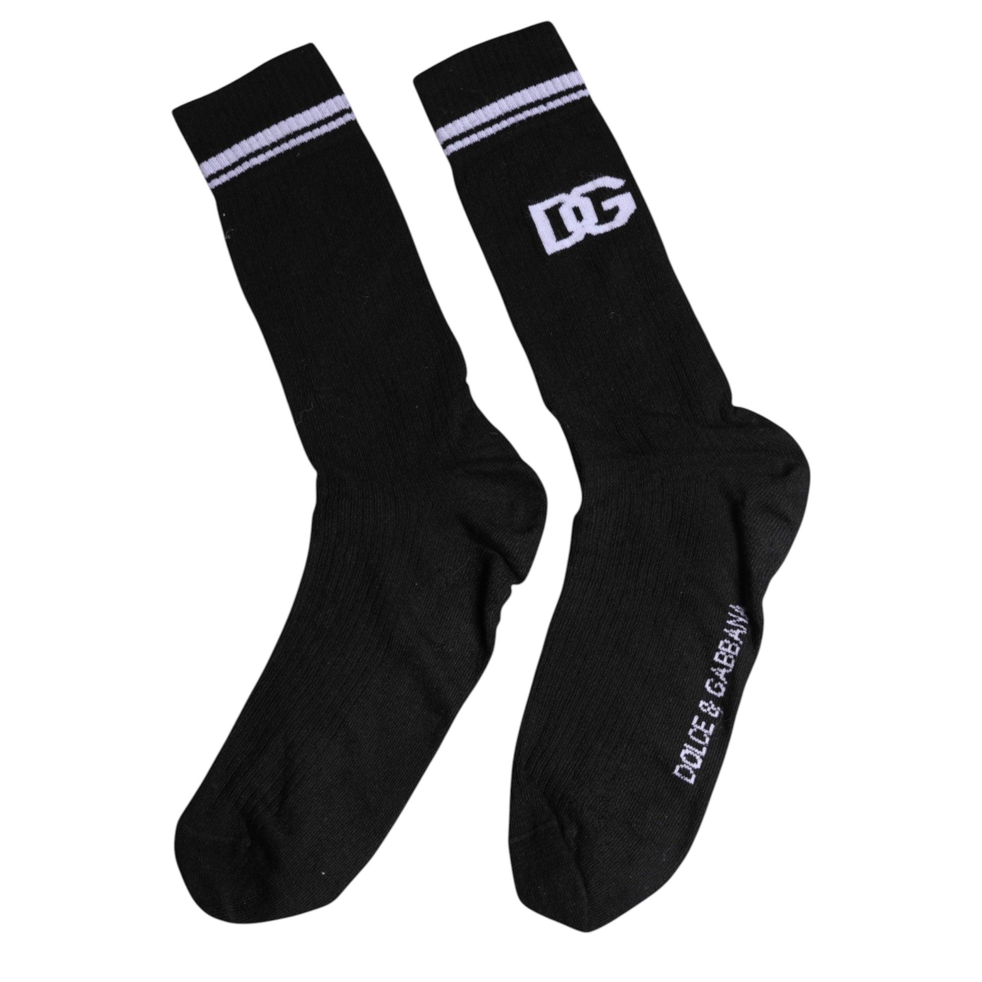 Black Cotton Logo Mid Calf Men Socks