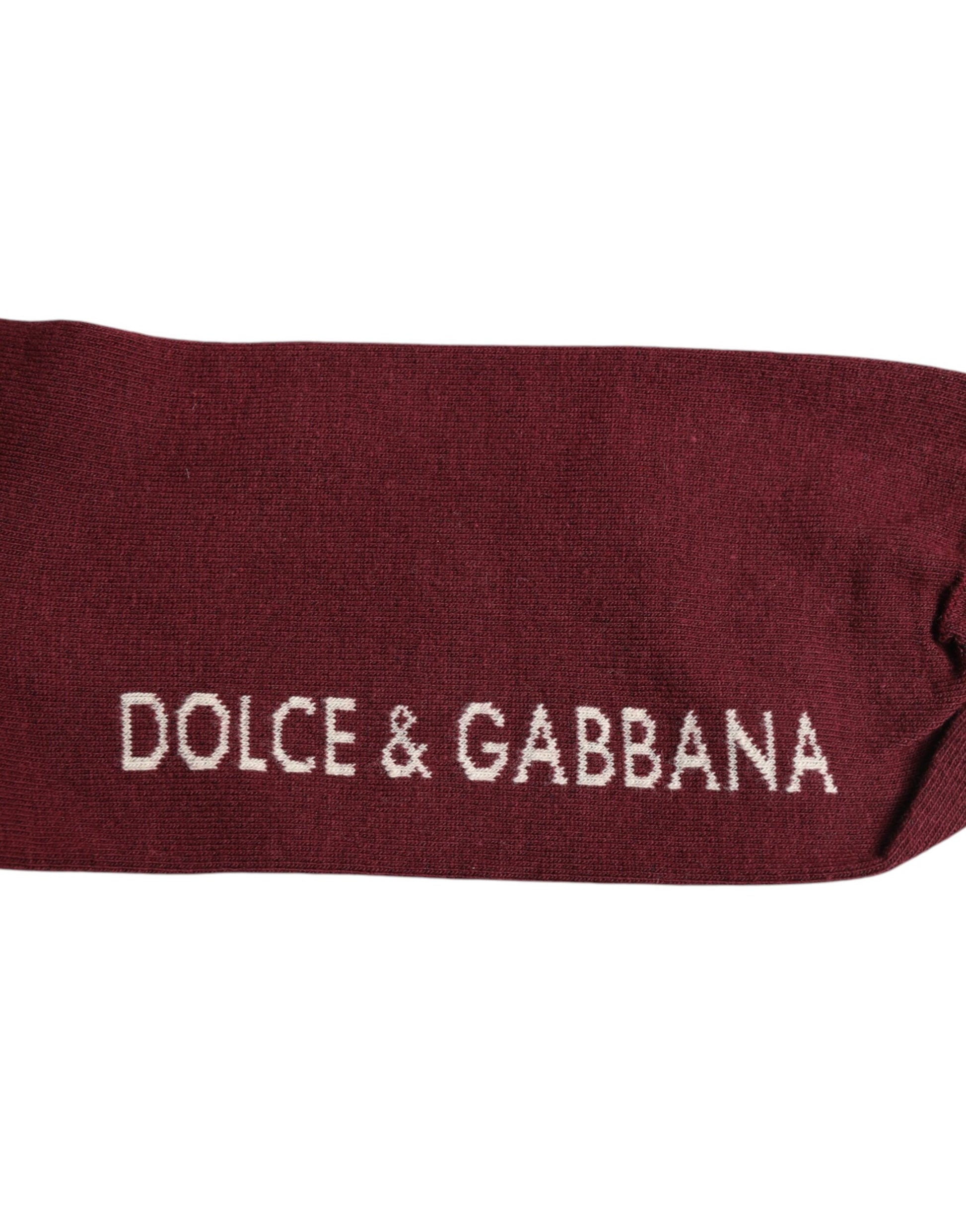 Burgundy Stretch Logo Print Mid Calf Socks