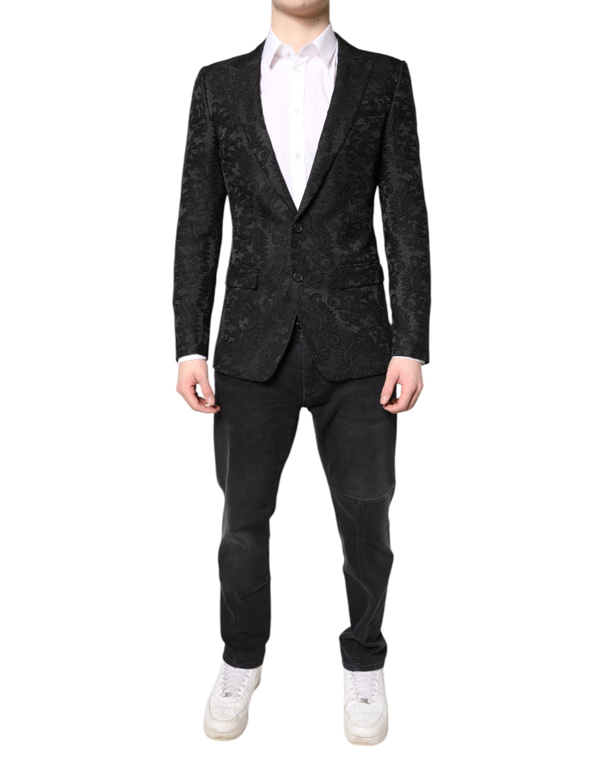 Black Floral Jacquard Coat Jacket Blazer