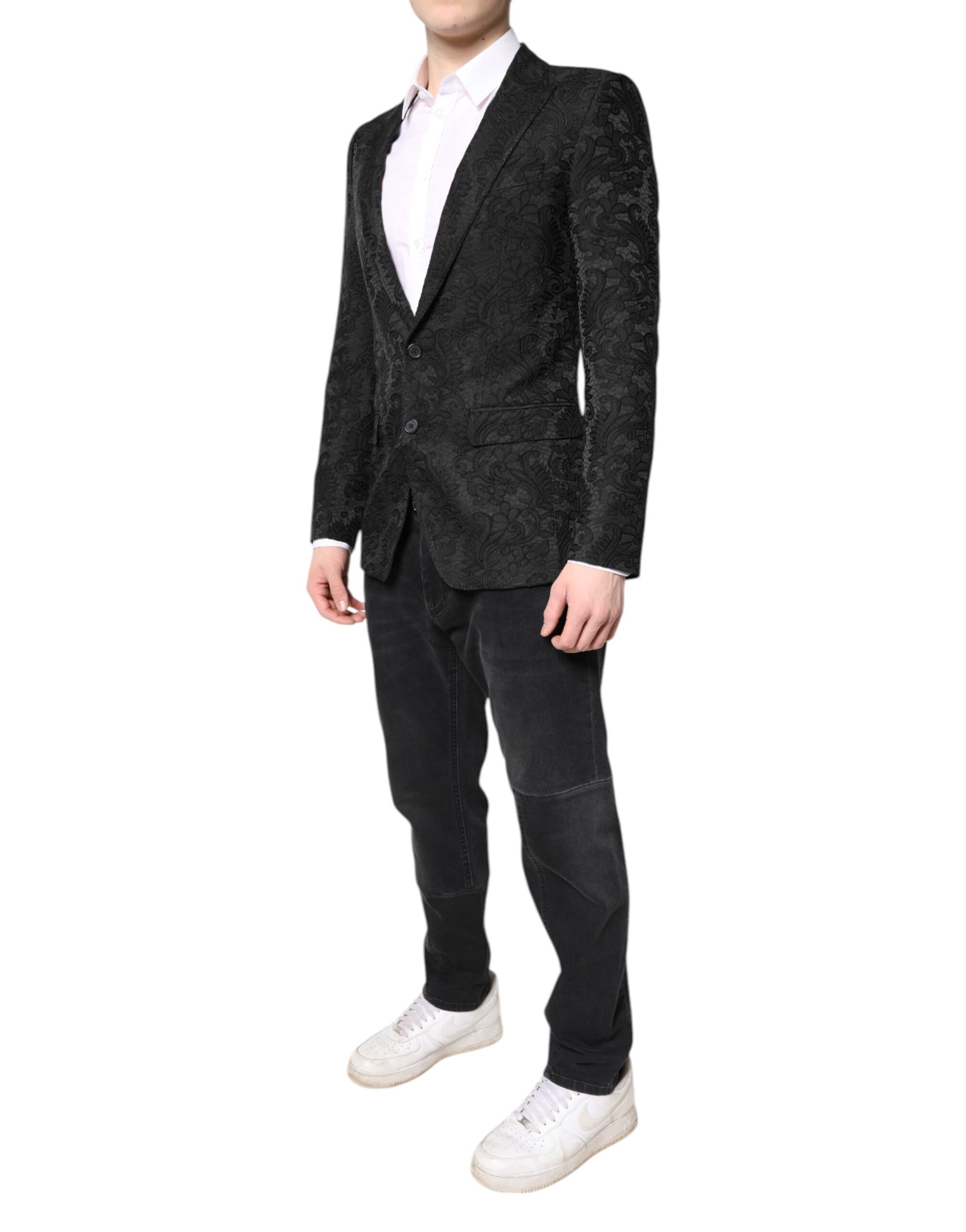 Black Floral Jacquard Coat Jacket Blazer