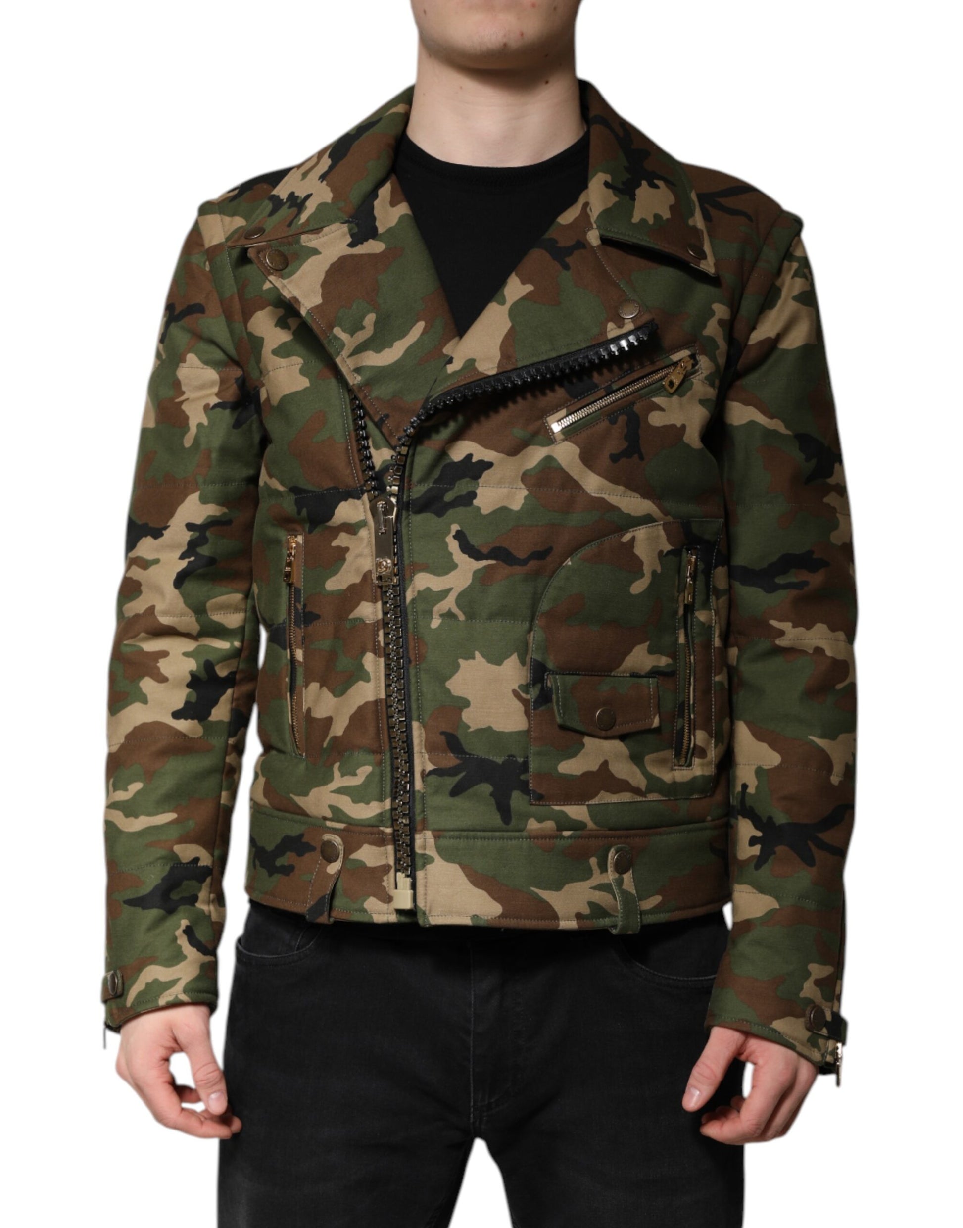 Multicolor Camouflage Nylon Biker Jacket