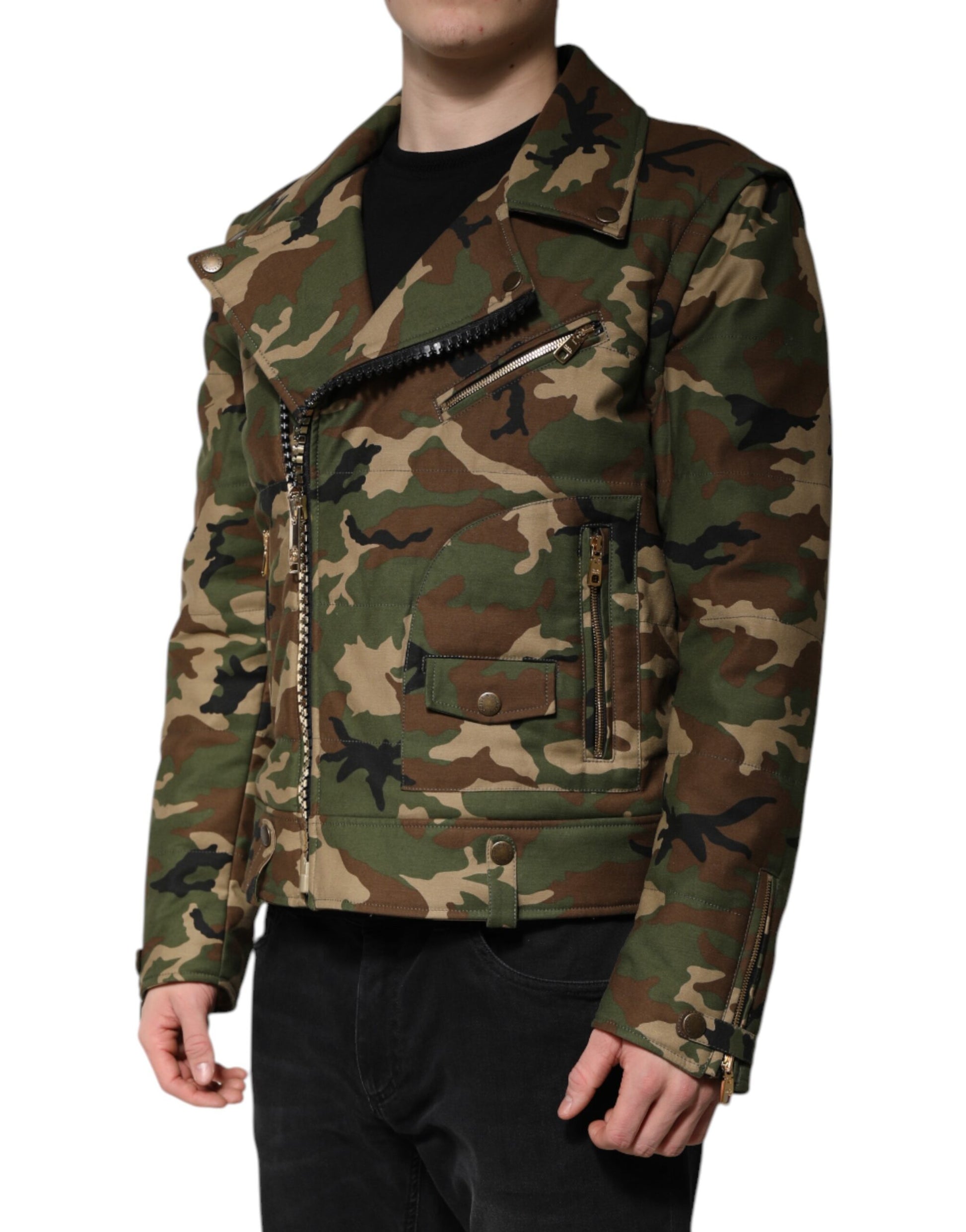 Multicolor Camouflage Nylon Biker Jacket