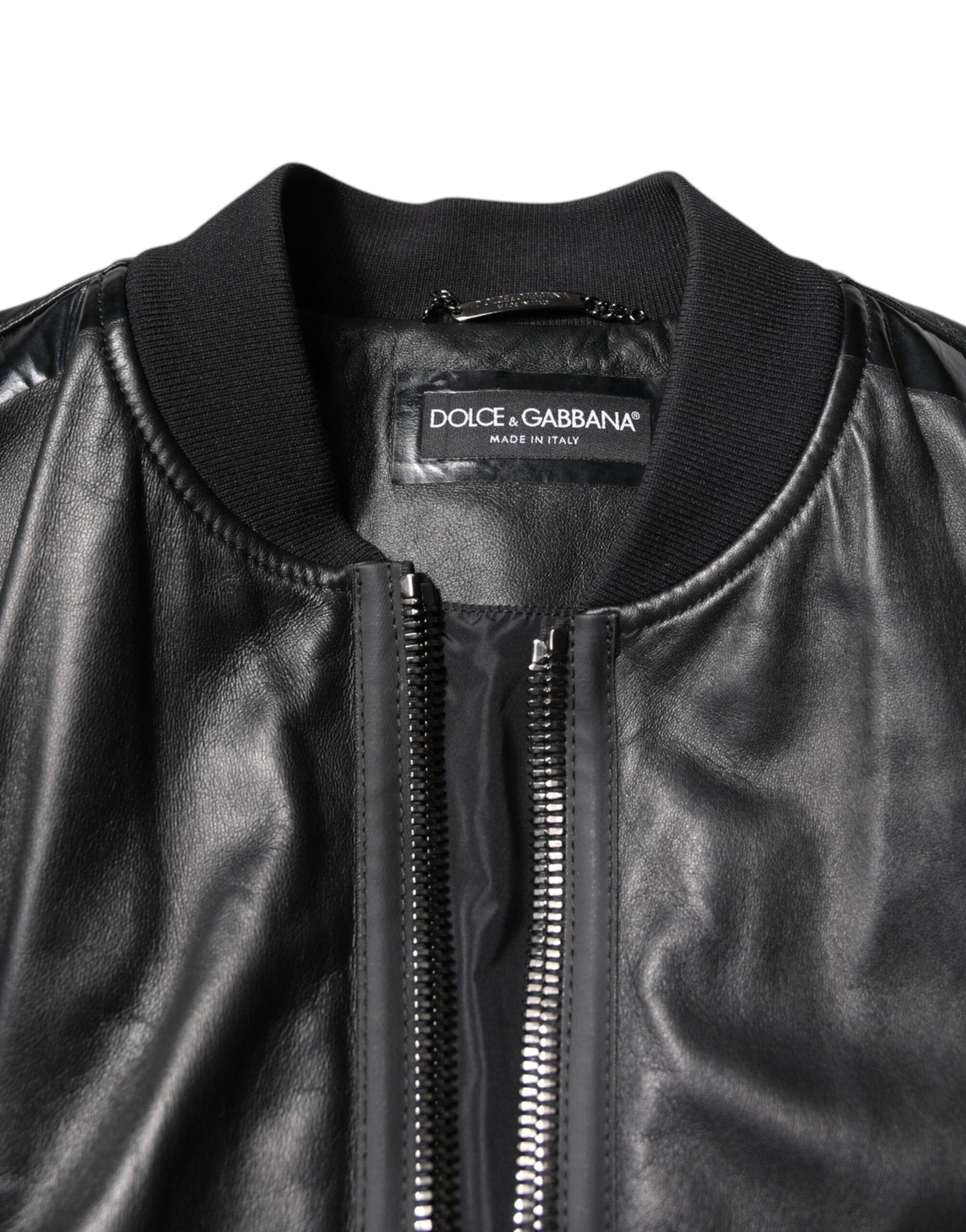 Black Lambskin Leather Biker Full Zip Jacket