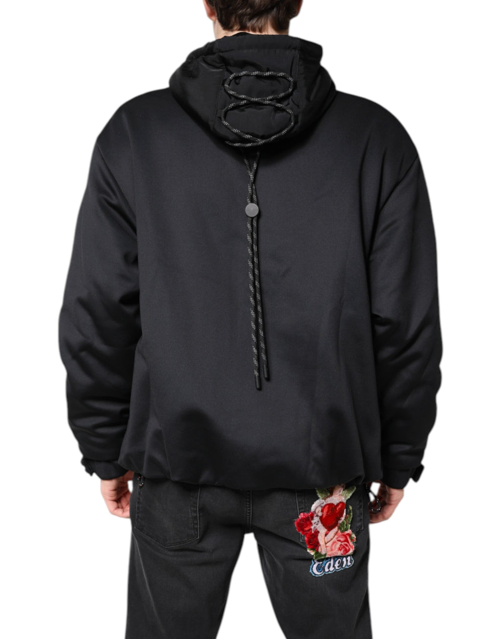 Black Polyester DG Hooded Full Zip Jacket