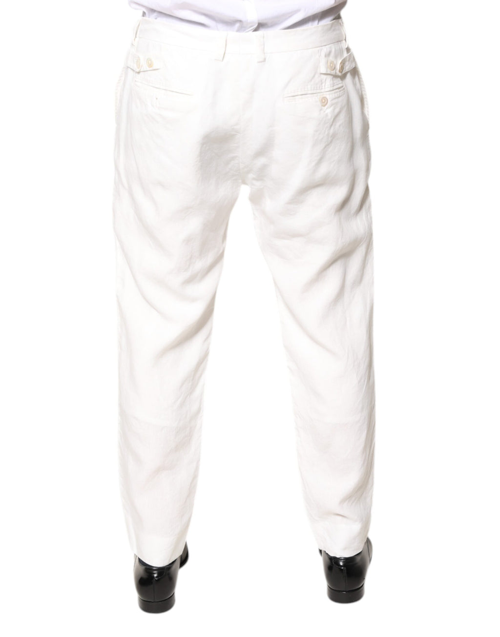 White Linen Mid Waist Men Dress Pants