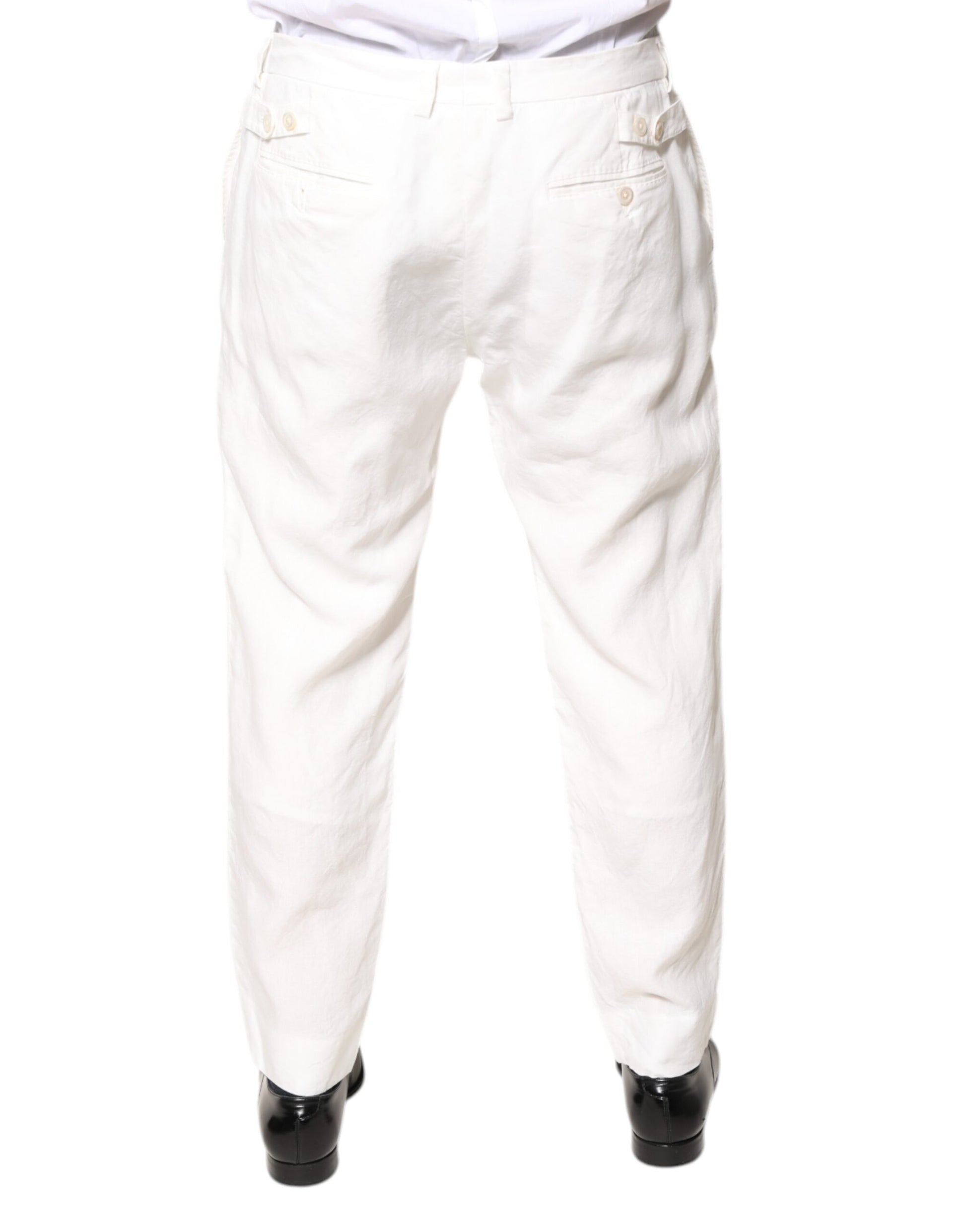 White Linen Mid Waist Men Dress Pants