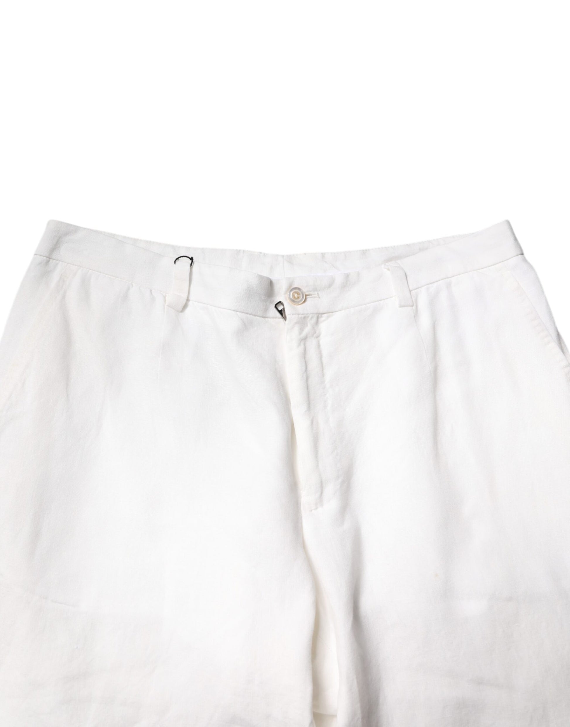 White Linen Mid Waist Men Dress Pants