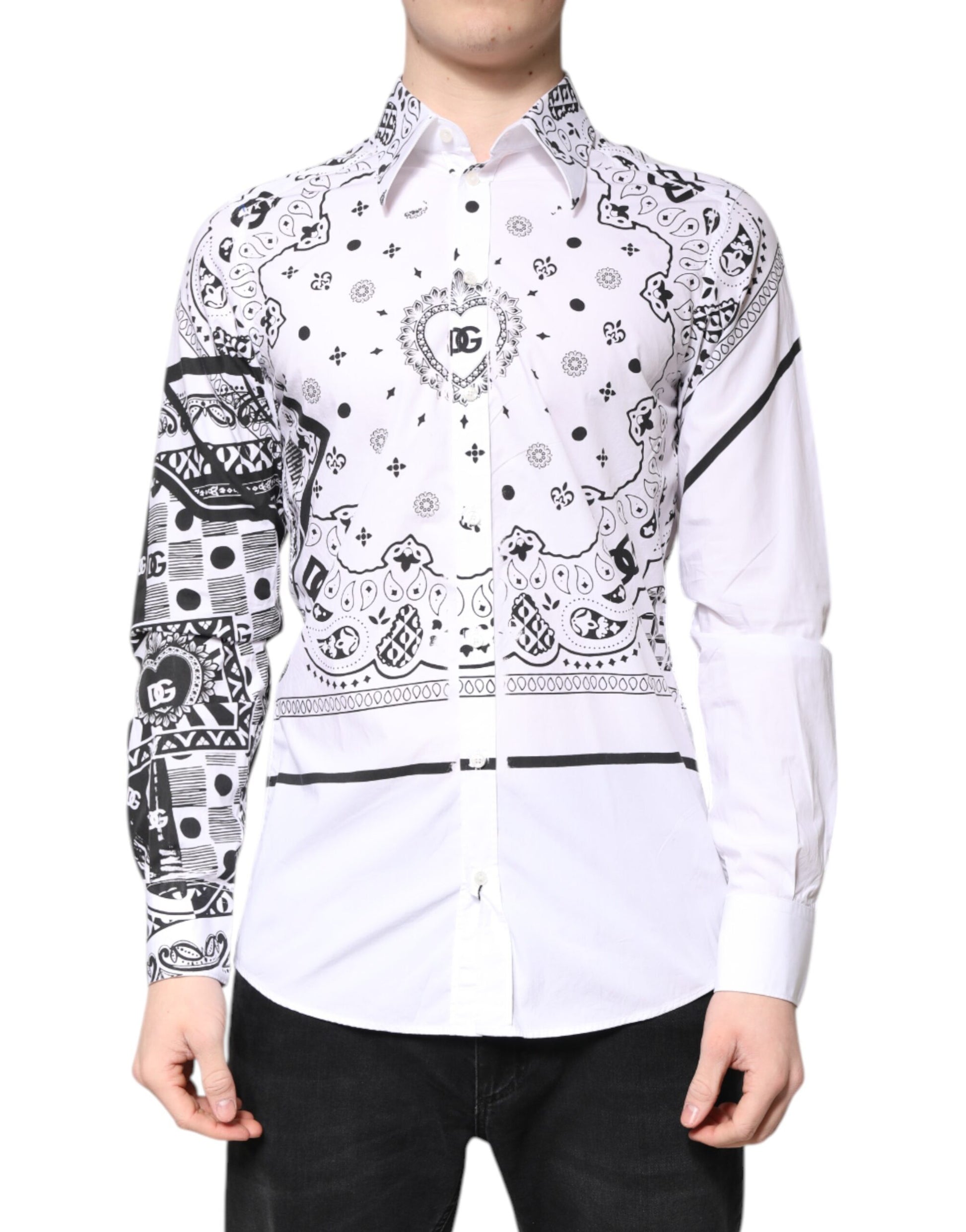 White Black Bandana MARTINI Men Dress Shirt
