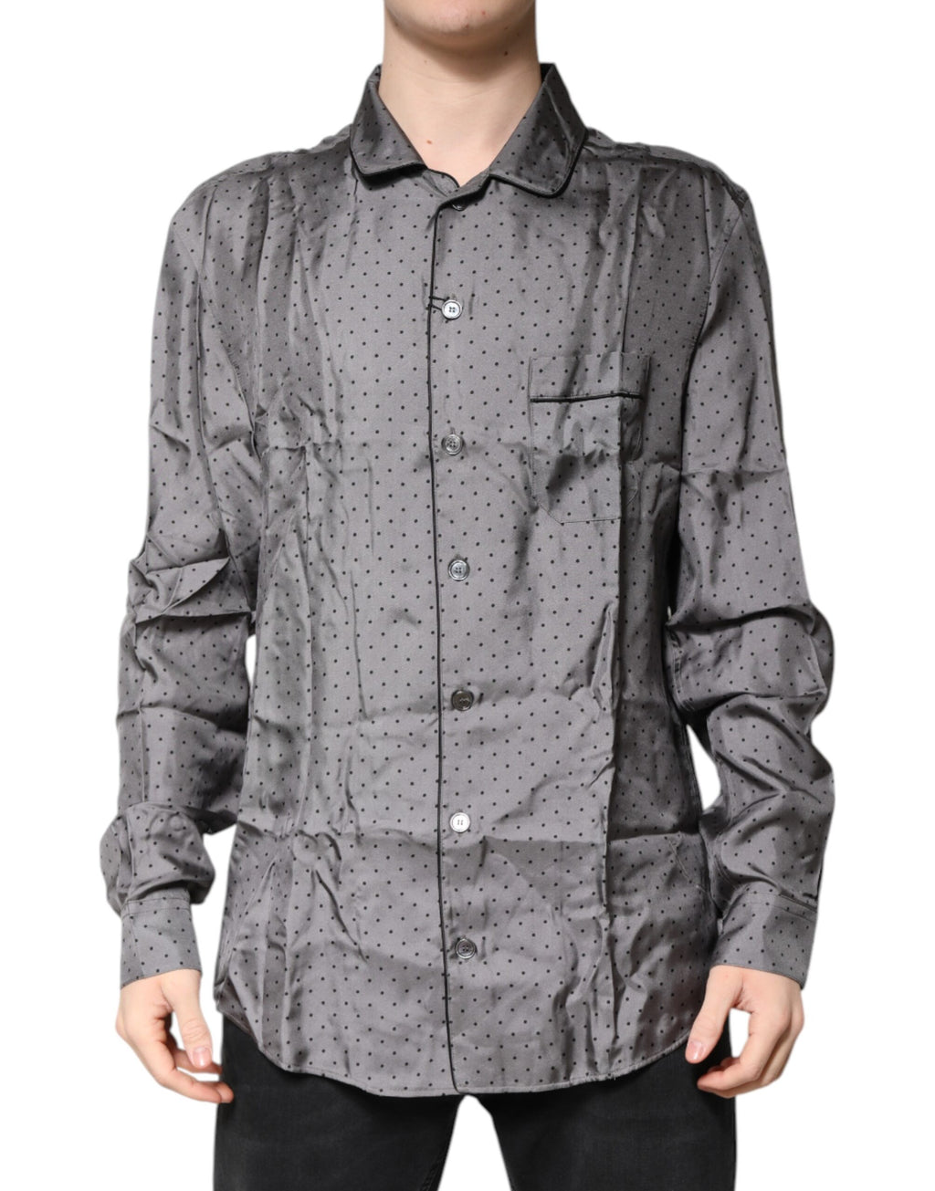 Gray Polka Dot Silk Long Sleeve Shirt