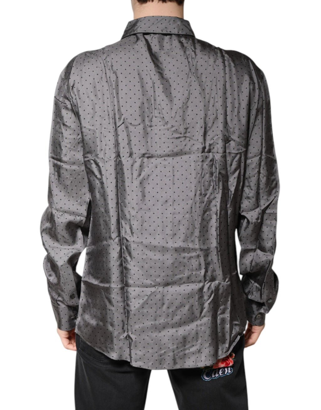 Gray Polka Dot Silk Long Sleeve Shirt