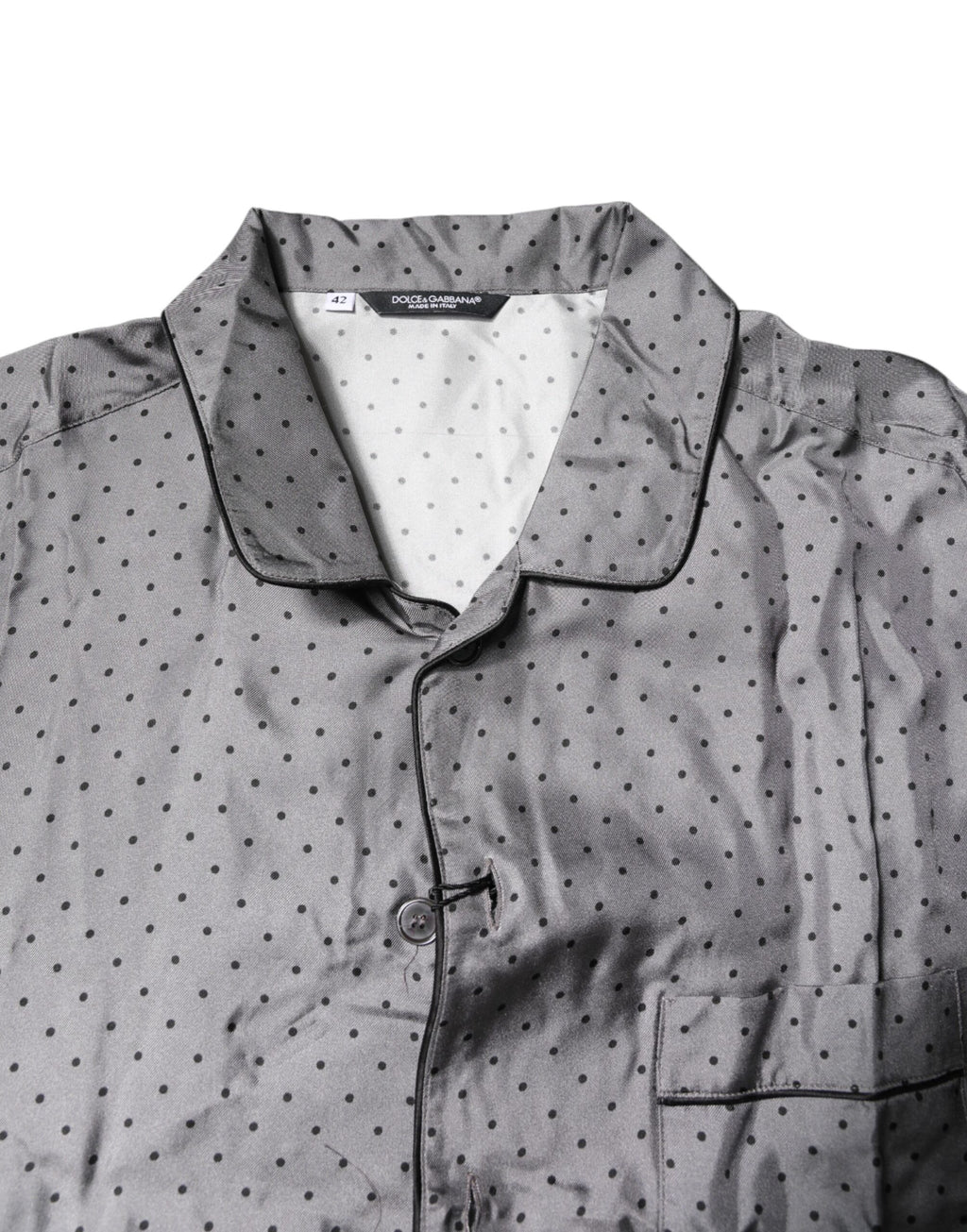 Gray Polka Dot Silk Long Sleeve Shirt
