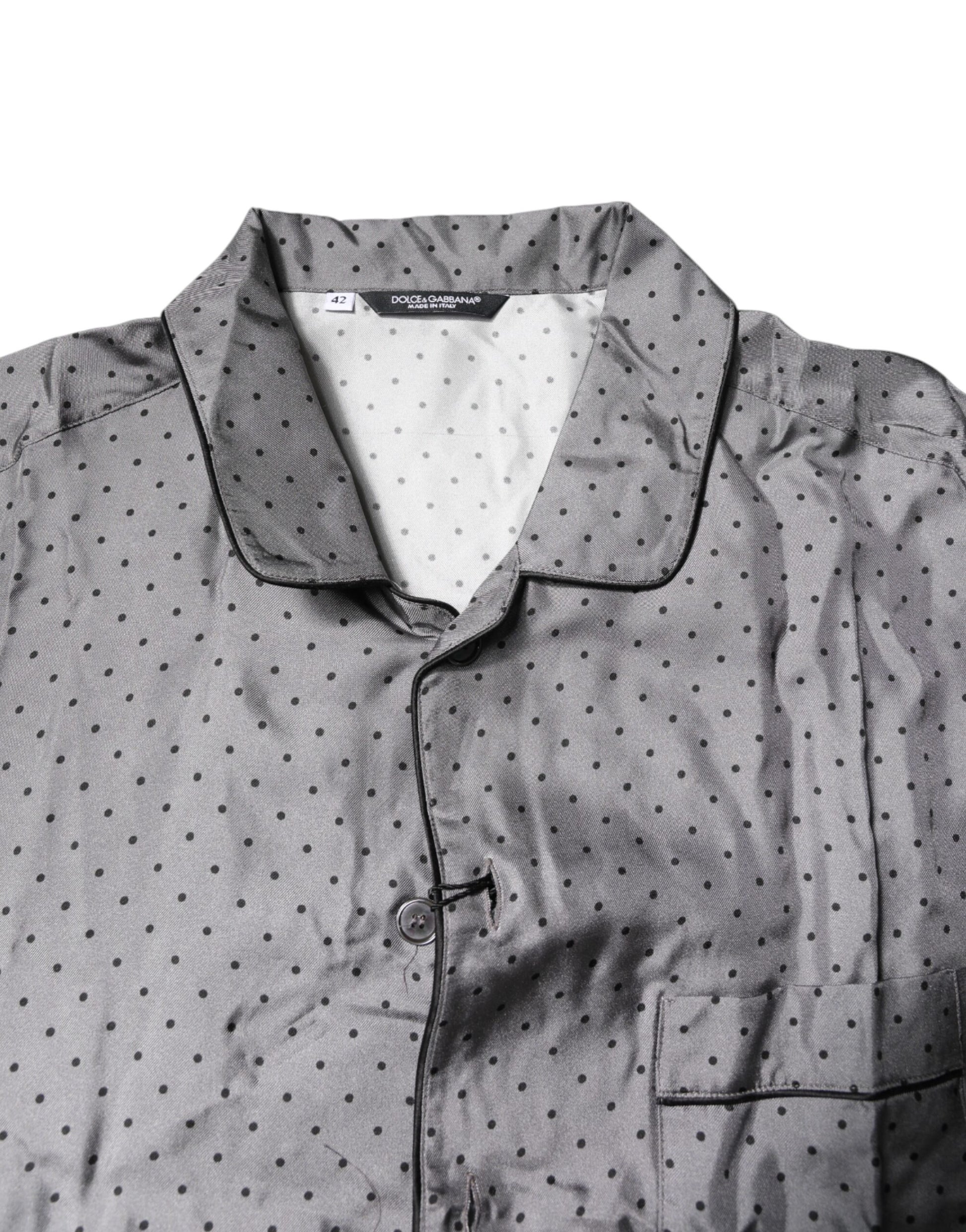 Gray Polka Dot Silk Long Sleeve Shirt