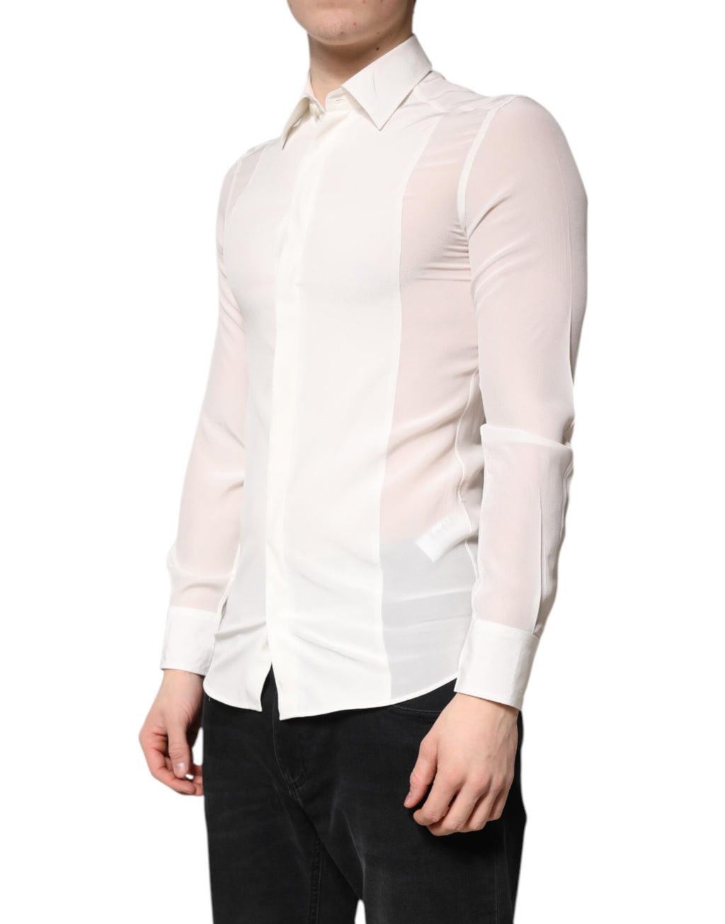 White Silk GOLD Dress Formal Collared Shirt