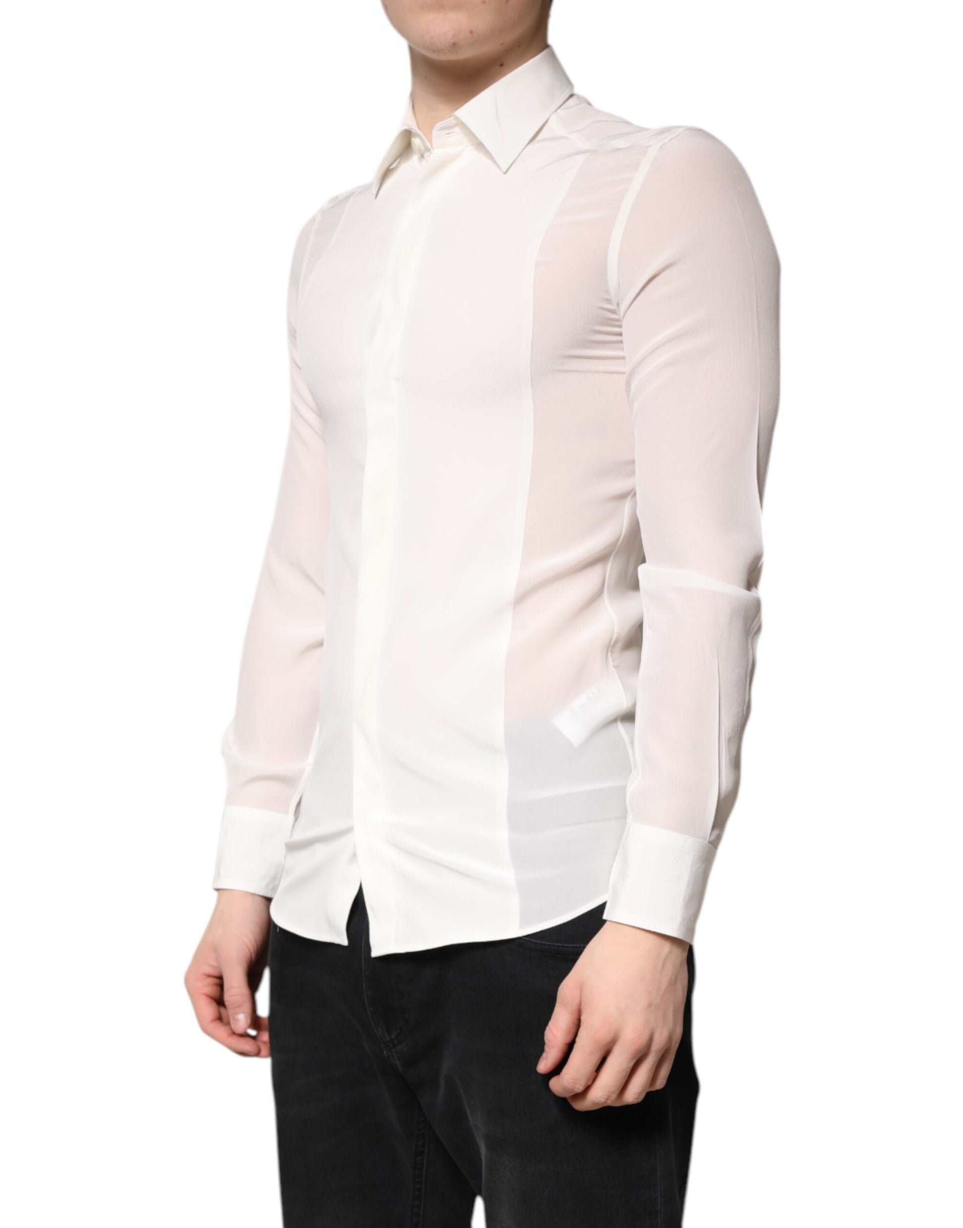 White Silk GOLD Dress Formal Collared Shirt