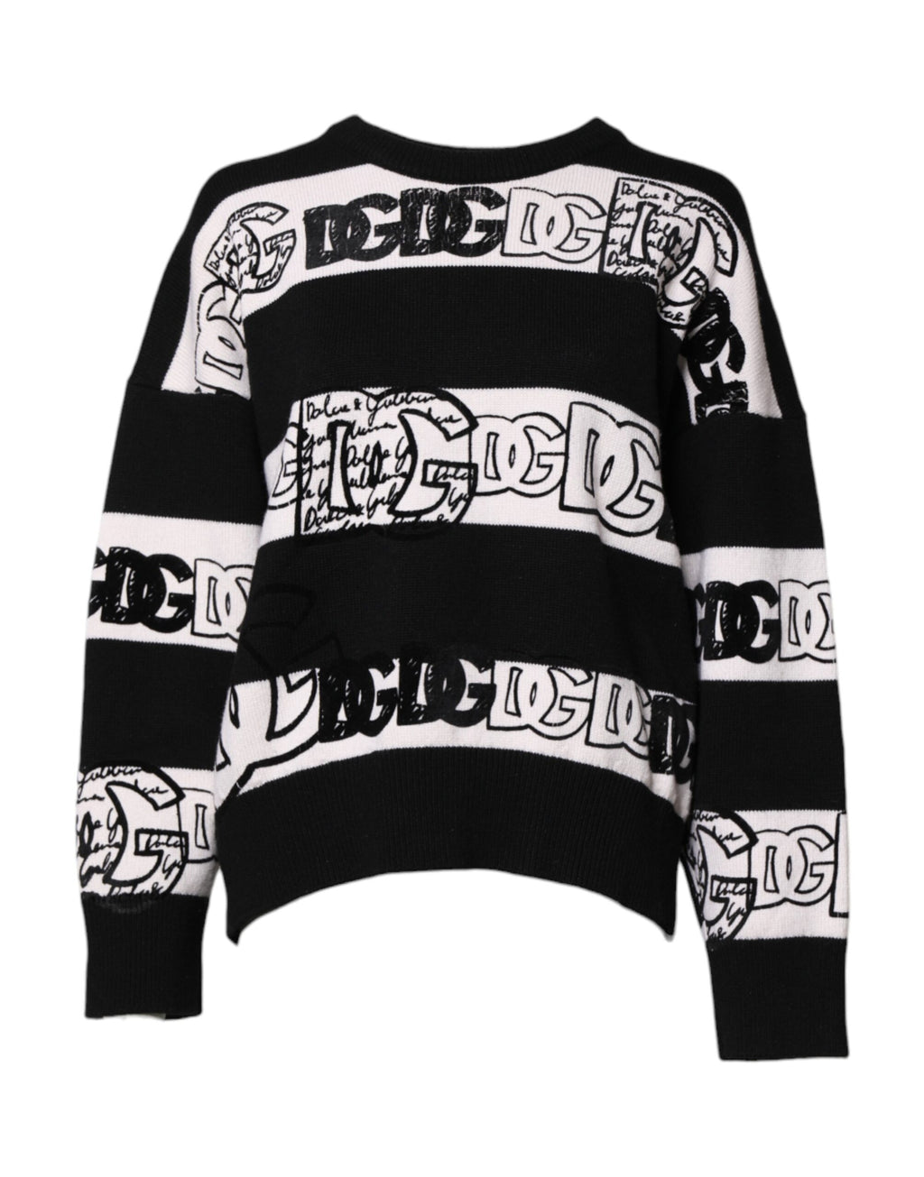 Black White Logo Print Wool Pullover Sweater