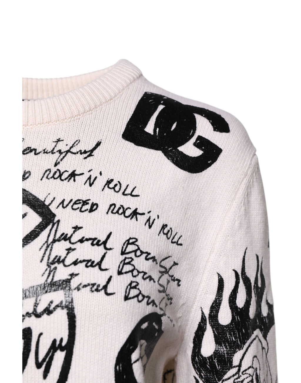 White Black Logo Print Women Pullover Sweater