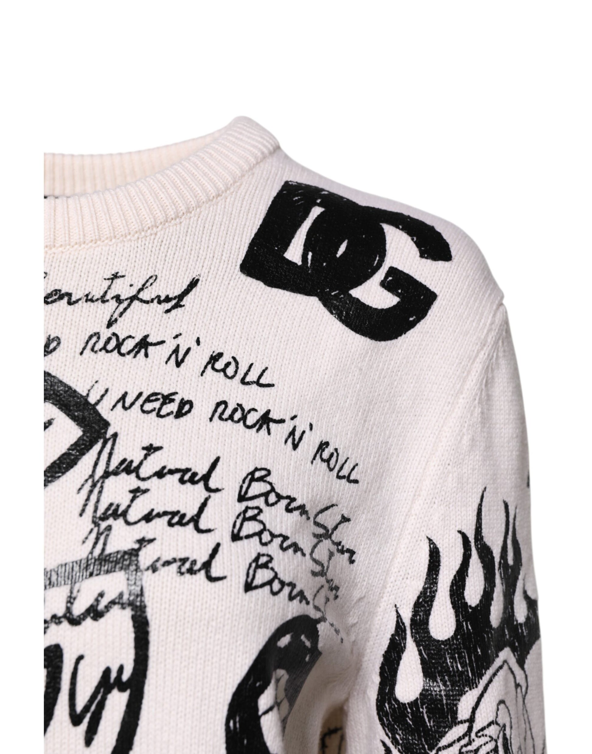 White Black Logo Print Women Pullover Sweater