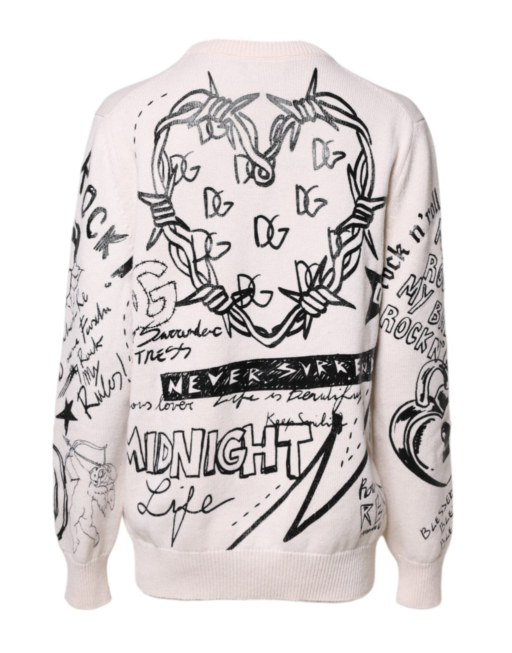 White Black Logo Print Women Pullover Sweater