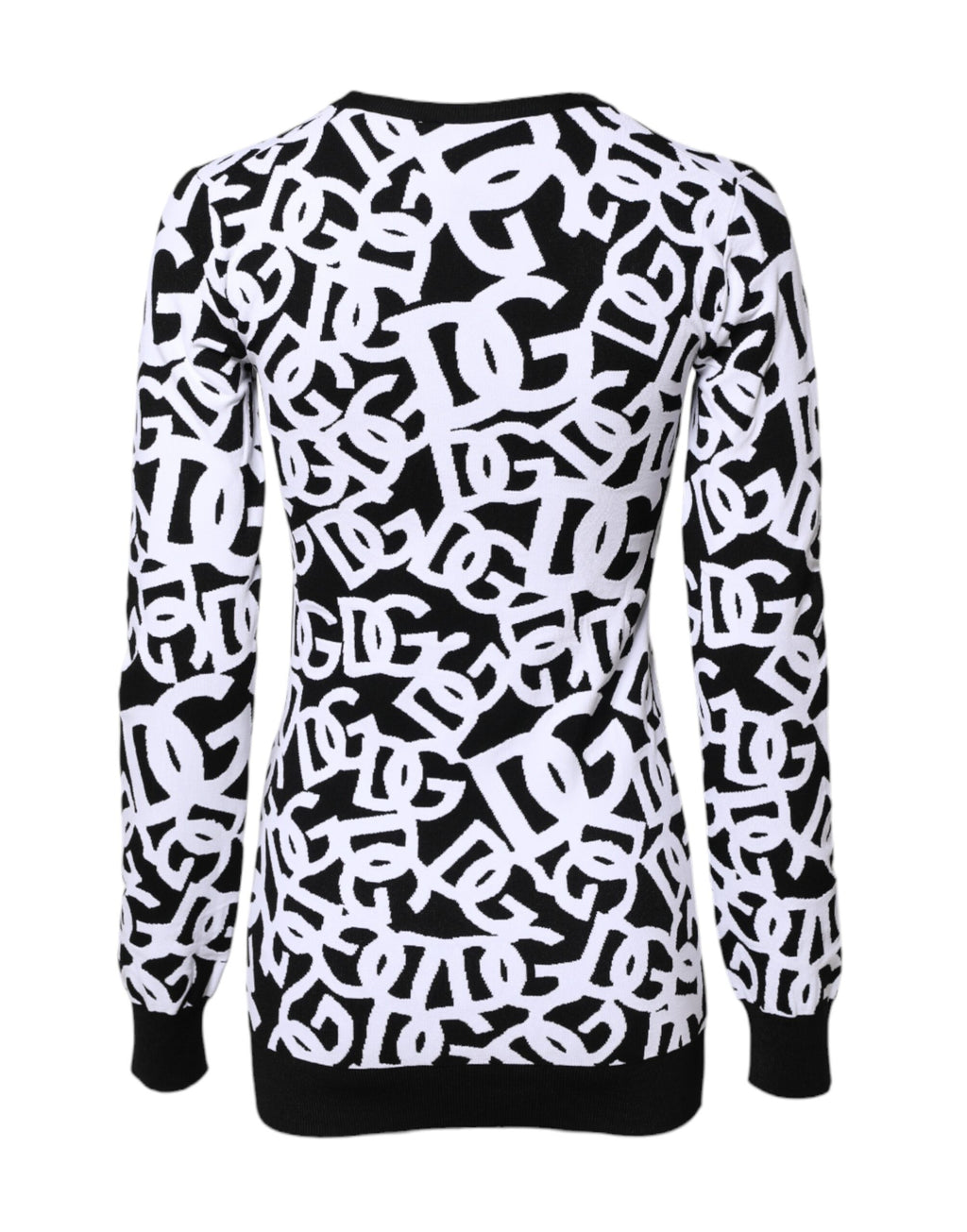 Black White Logo Print Women Pullover Sweater