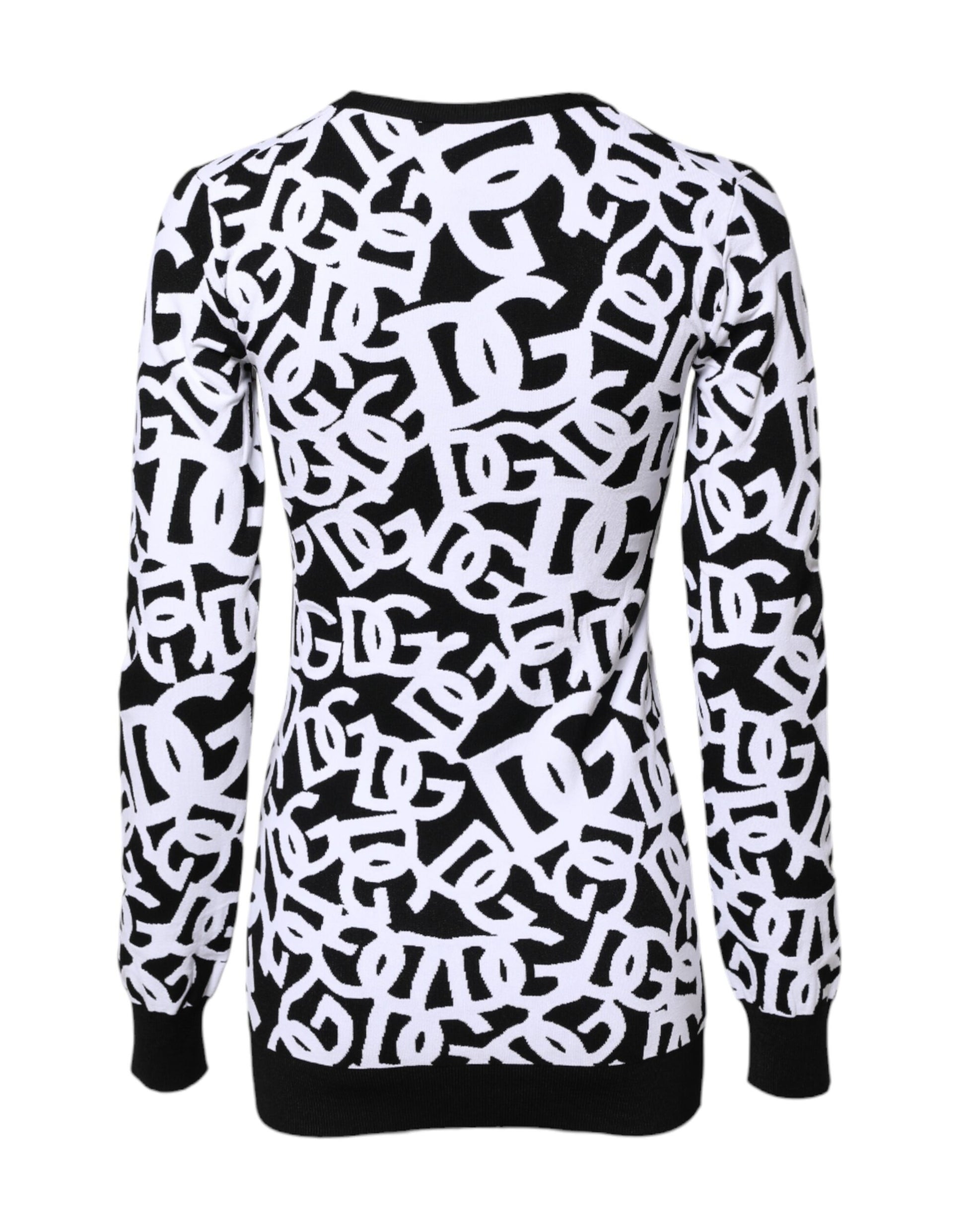 Black White Logo Print Women Pullover Sweater