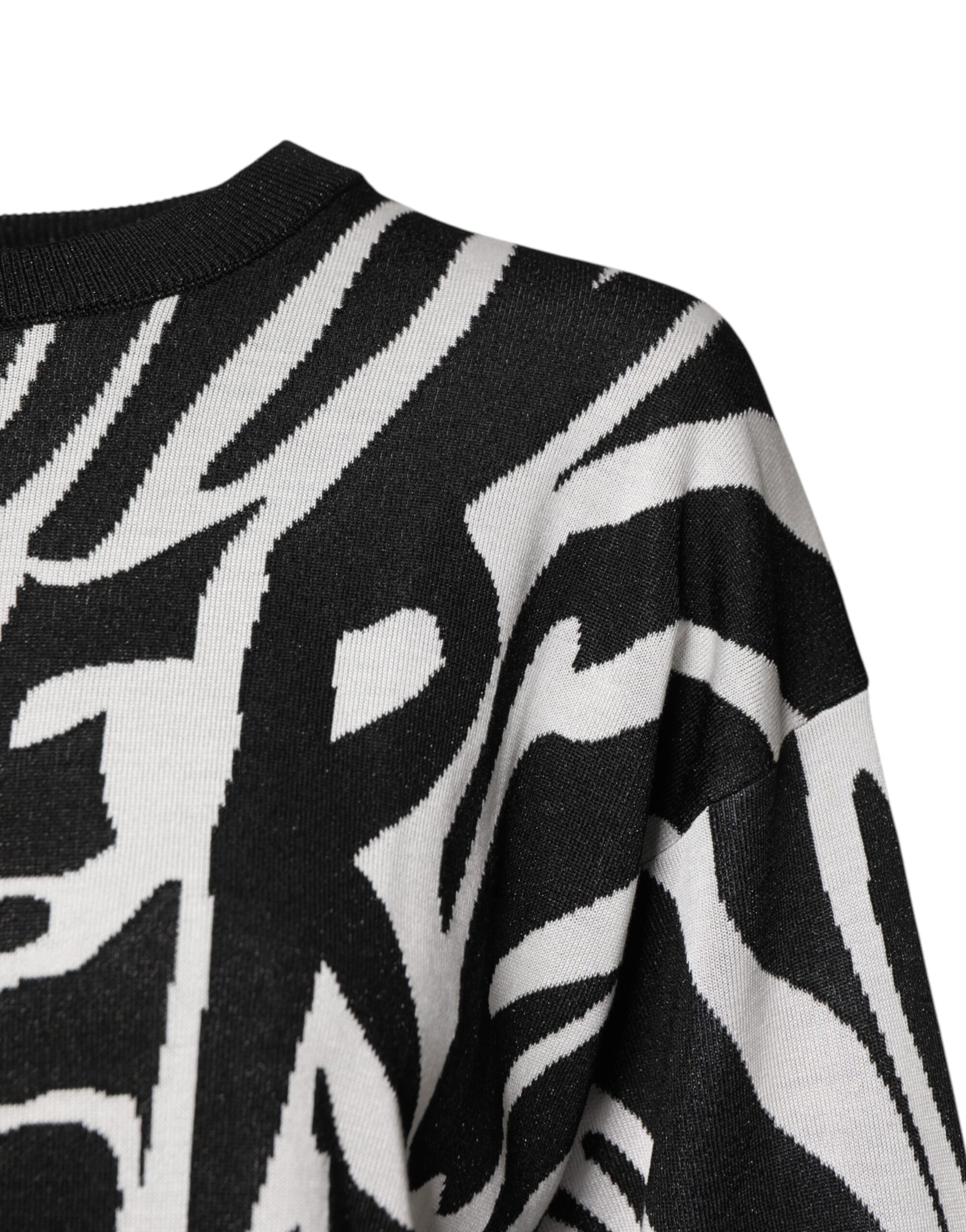 Black White Print Women Pullover Sweater