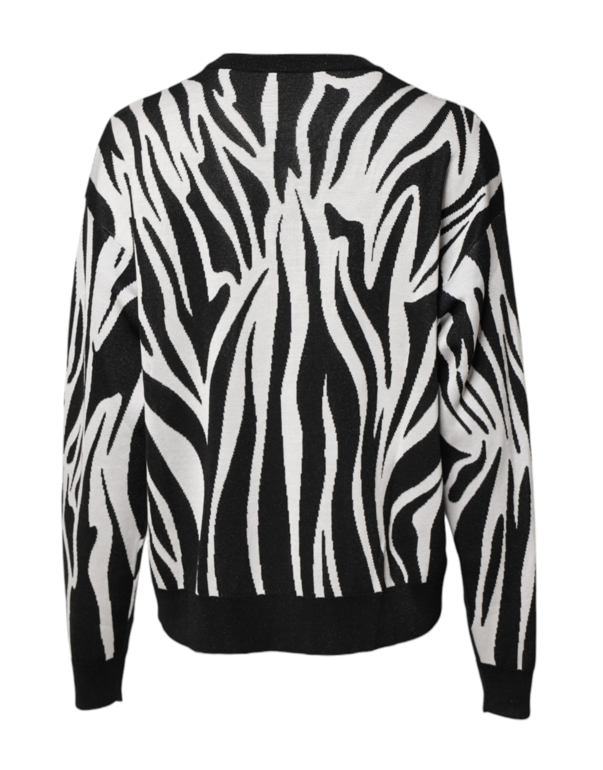 Black White Print Women Pullover Sweater