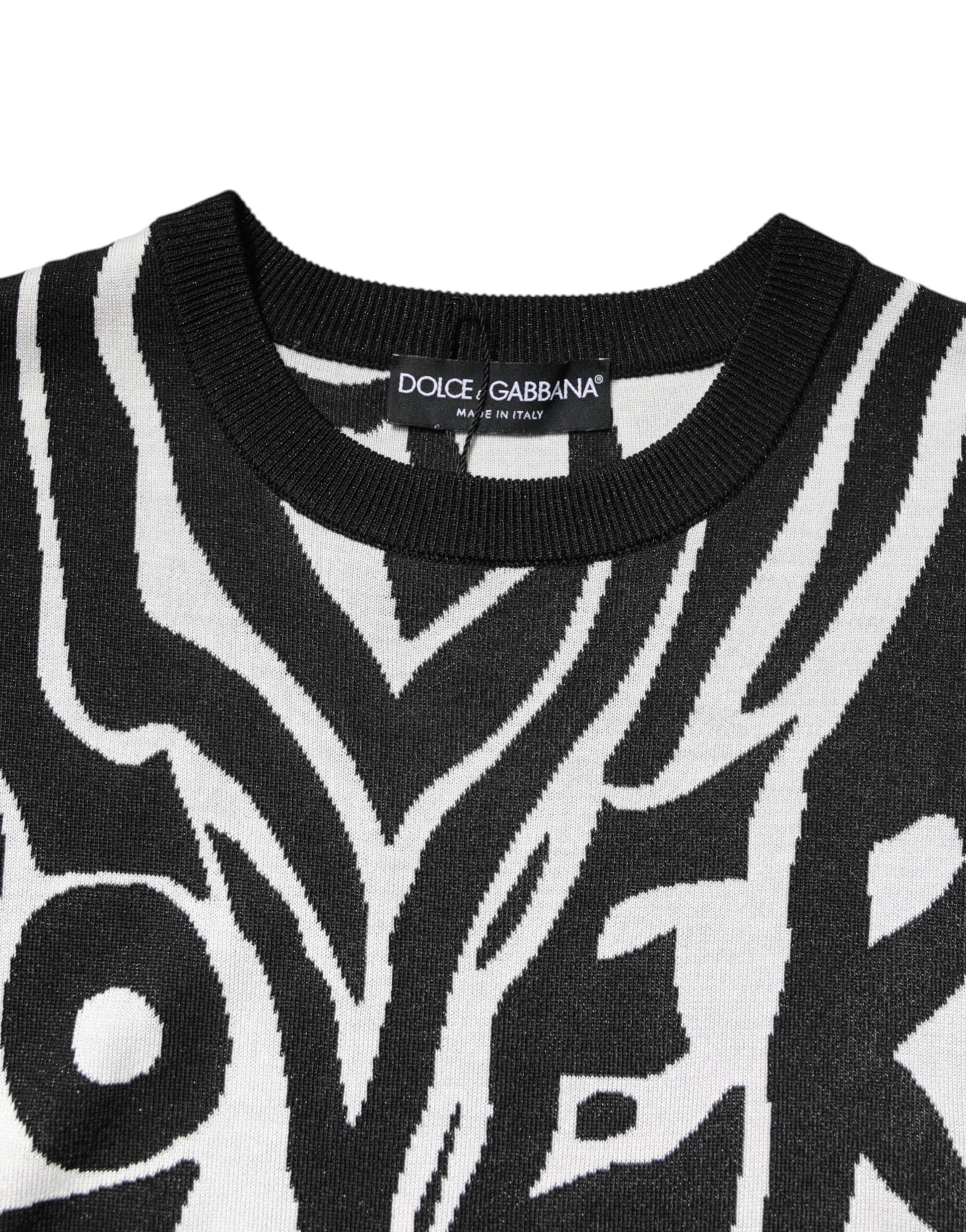 Black White Print Women Pullover Sweater