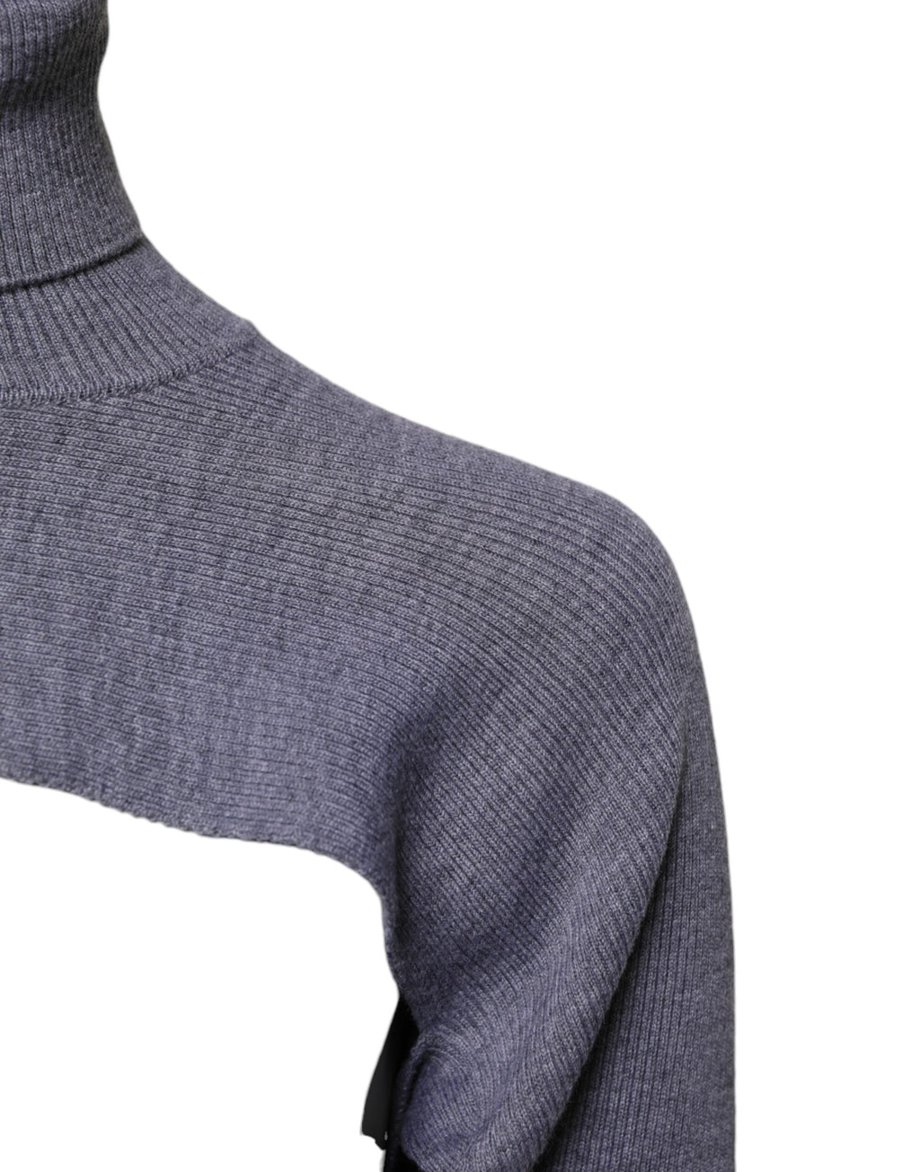 Gray Wool Knit Turtleneck Cropped Top Sweater