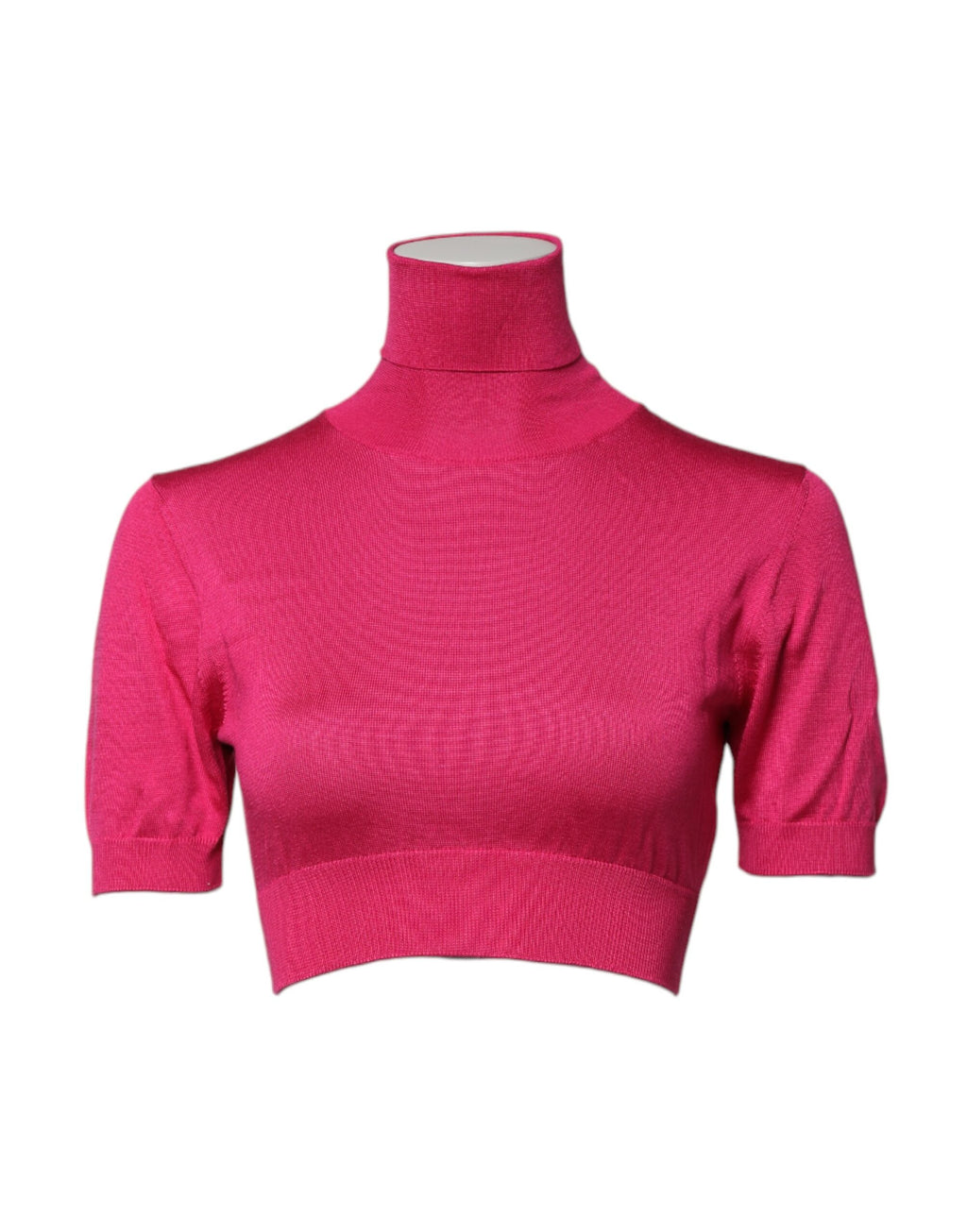 Pink Silk Knitted Turtleneck Cropped Top