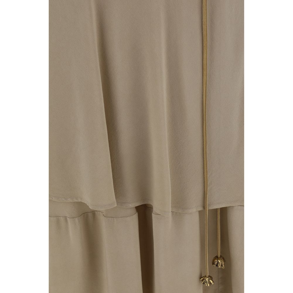 Beige Silk Long Skirt