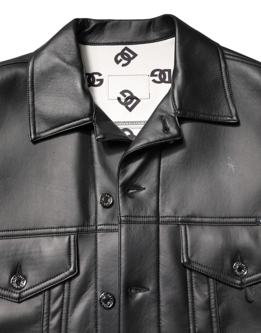 Black Polyester Button Down Biker Jacket