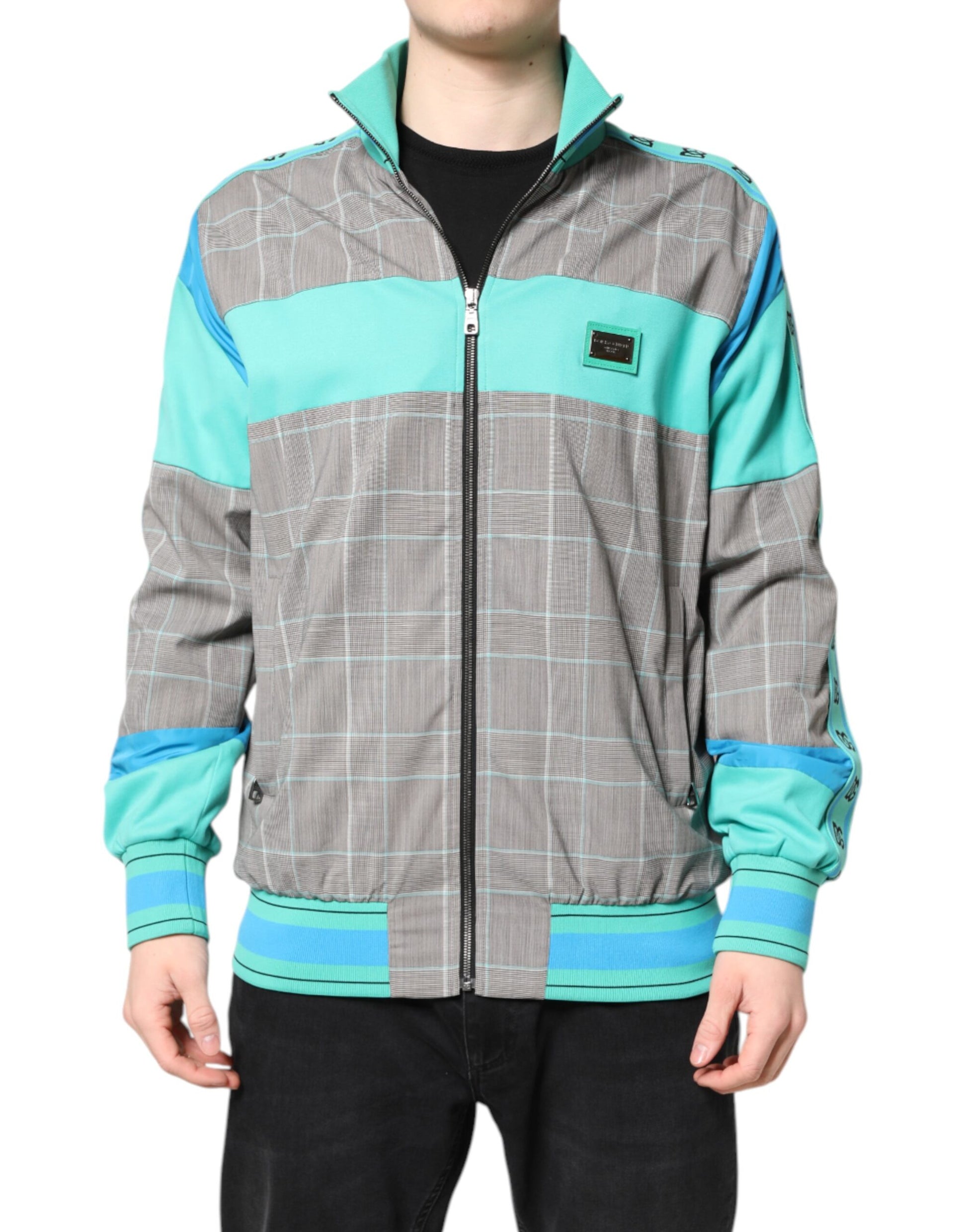 Multicolor Plaid Full Zip Windbreaker Jacket