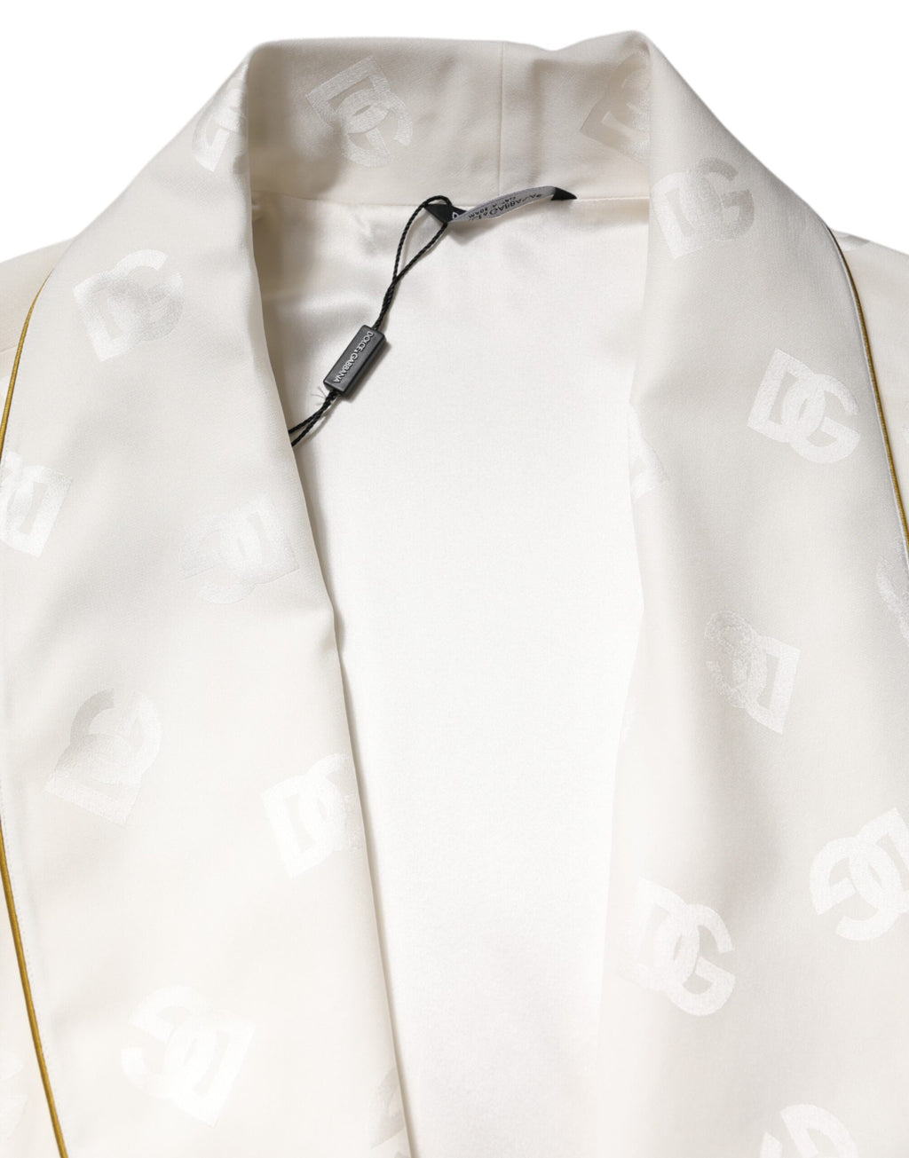 Ivory Silk Logo Men Wrap Robe Coat Jacket